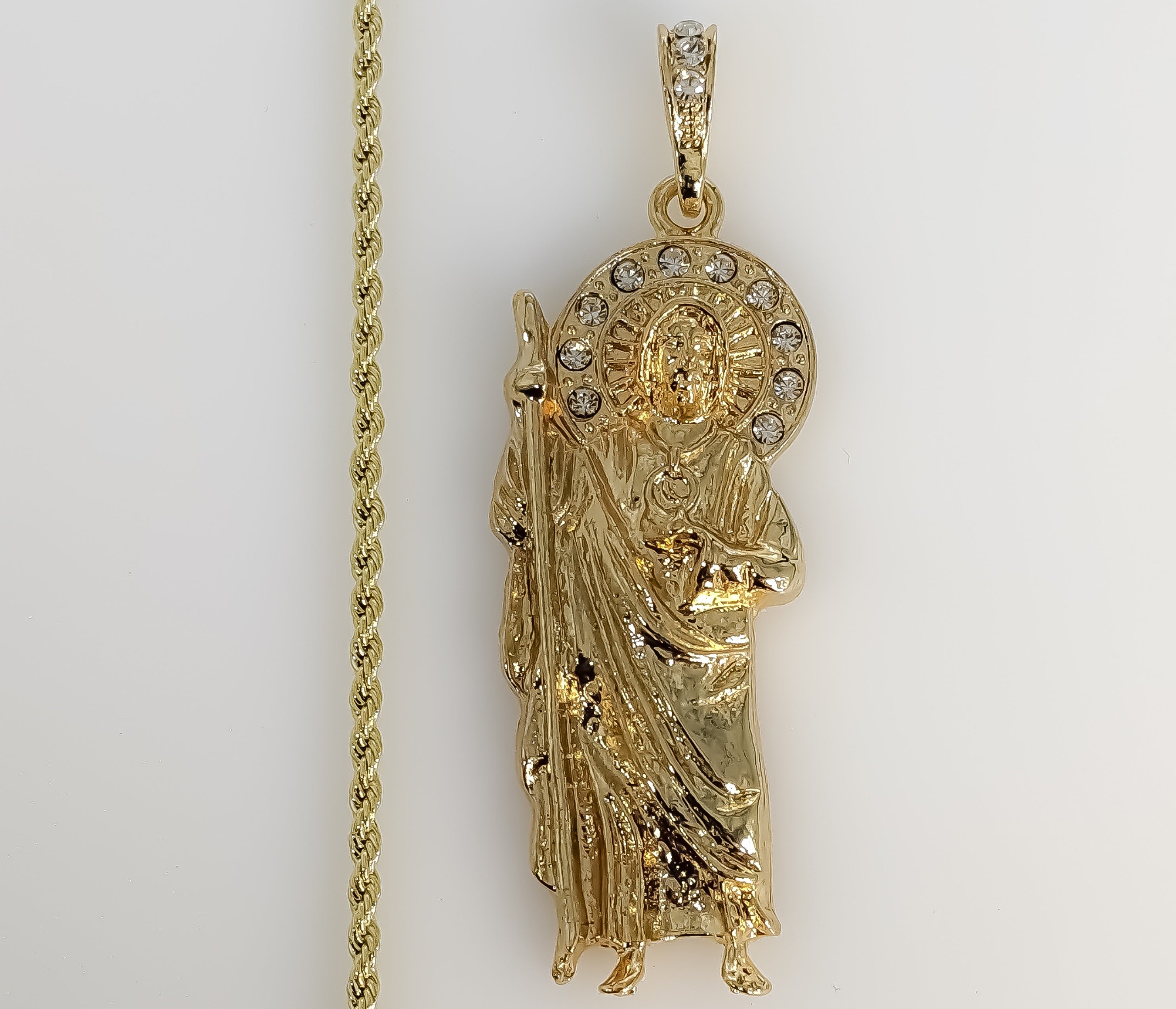 Großer vergoldeter Heiliger Judas Anhänger 2mm Kette Halskette Oro San Judas Cadena - Bild 7 von 7