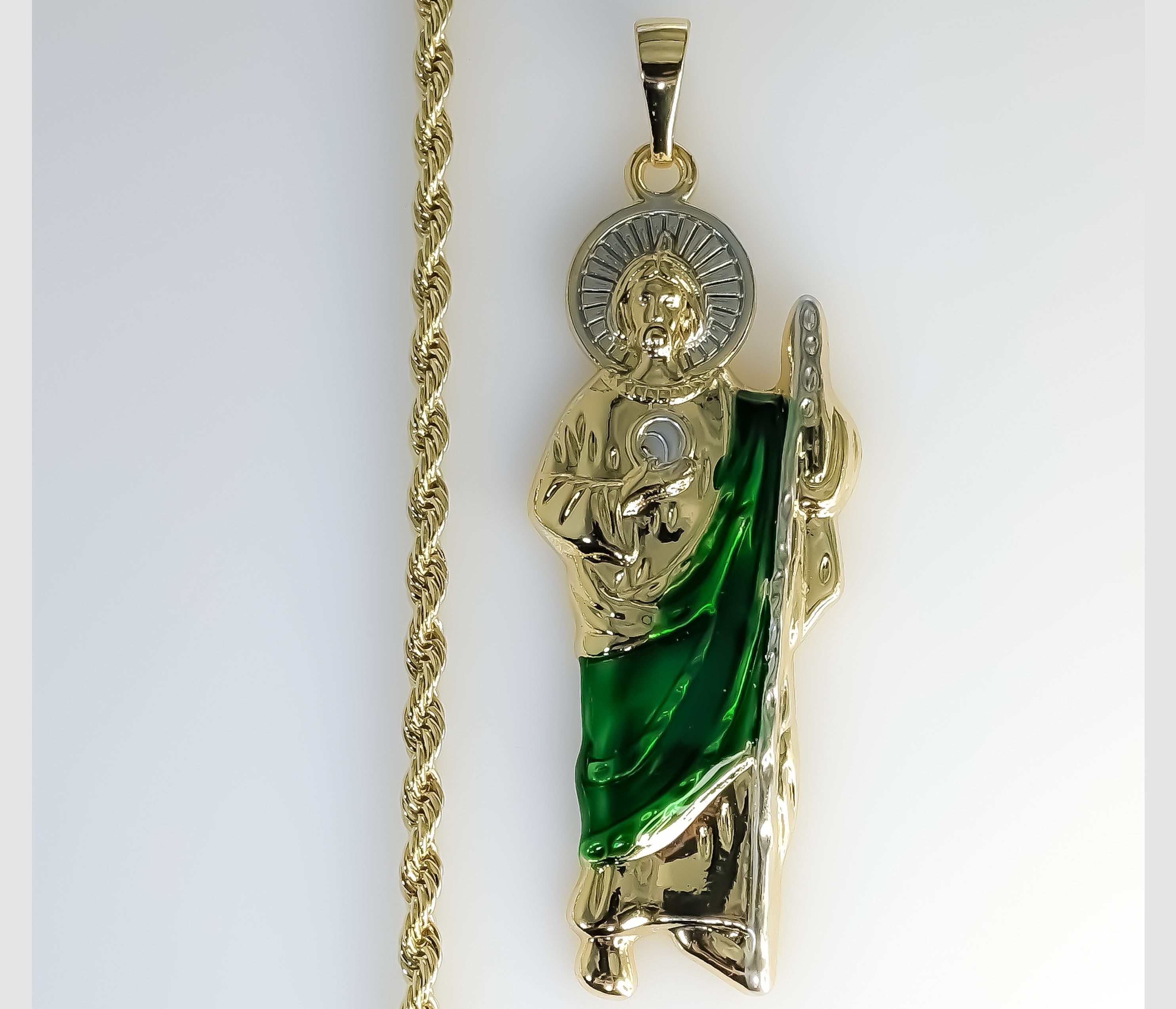 X-Large Gold Plated Saint Jude Pendant 4mm Chain Necklace Oro San Judas Cadena - Picture 7 of 7