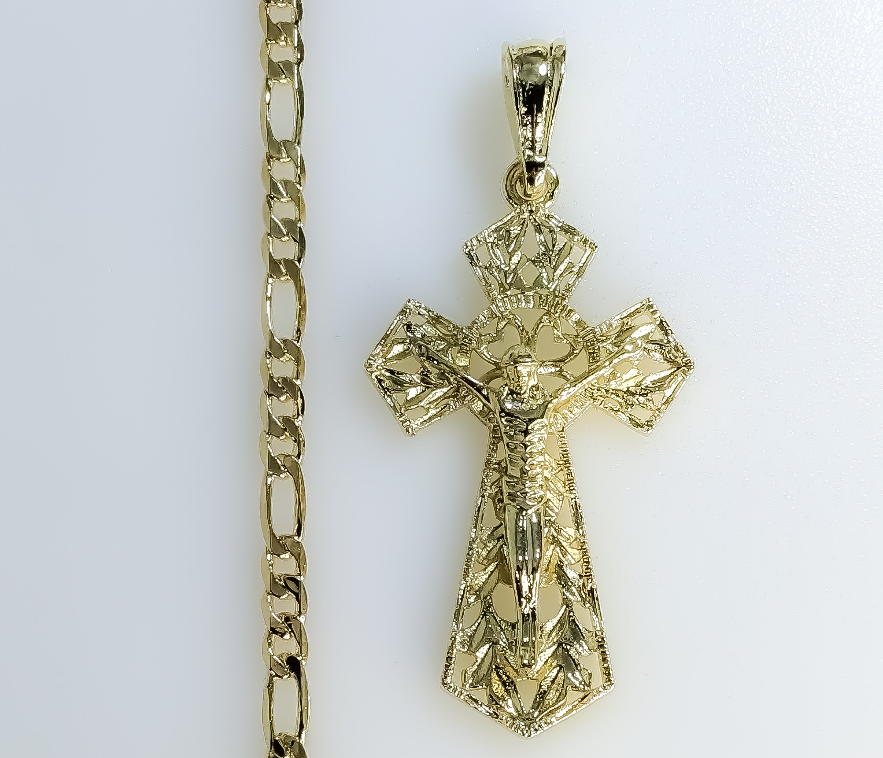Gold Plated Cross Crucifix Pendant 4mm Chain Necklace Men Women Oro Cruz Cadena - Picture 4 of 7