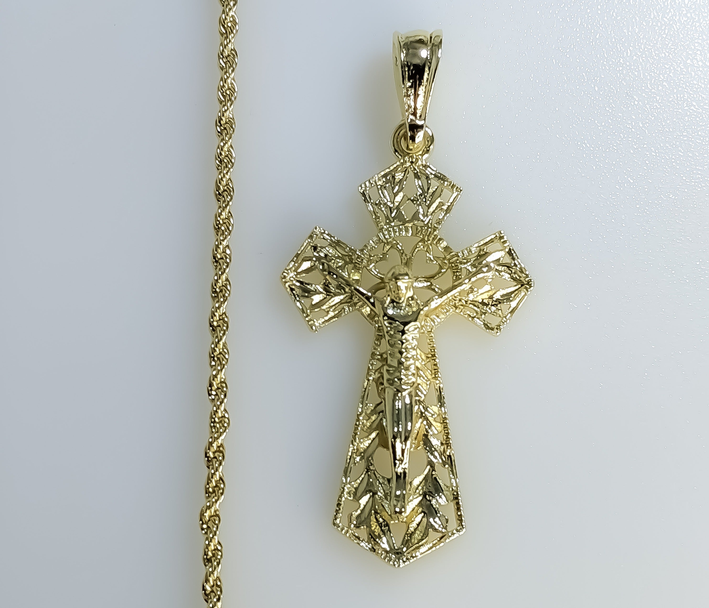 Collar de cadena colgante crucifijo crucifijo enchapado en oro de 2 mm para hombre y mujer Oro Cruz Cadena - Imagen 7 de 7