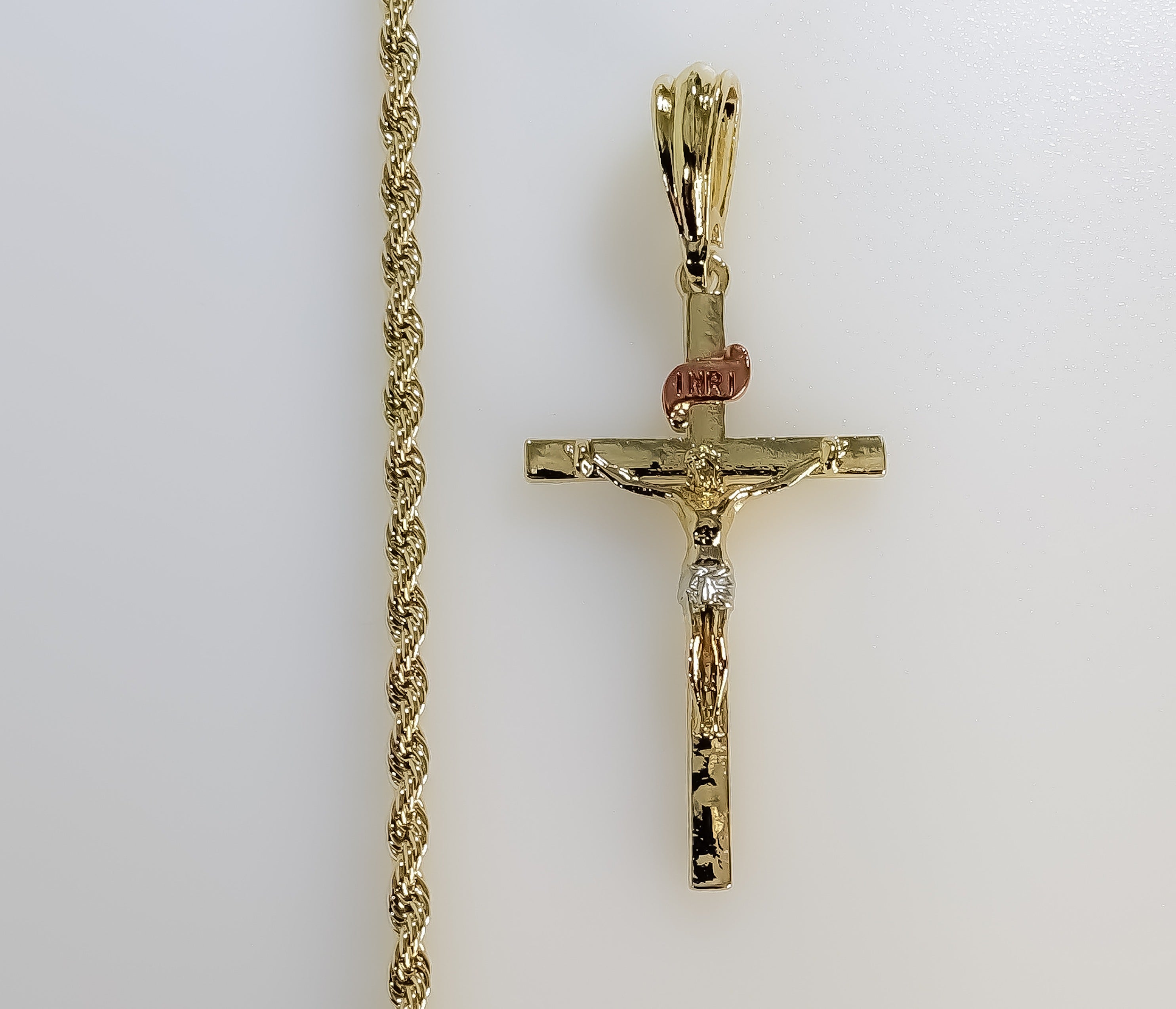 Gold Plated Cross Crucifix Pendant 3mm Chain Necklace Men Women Oro Cruz Cadena - Picture 4 of 7