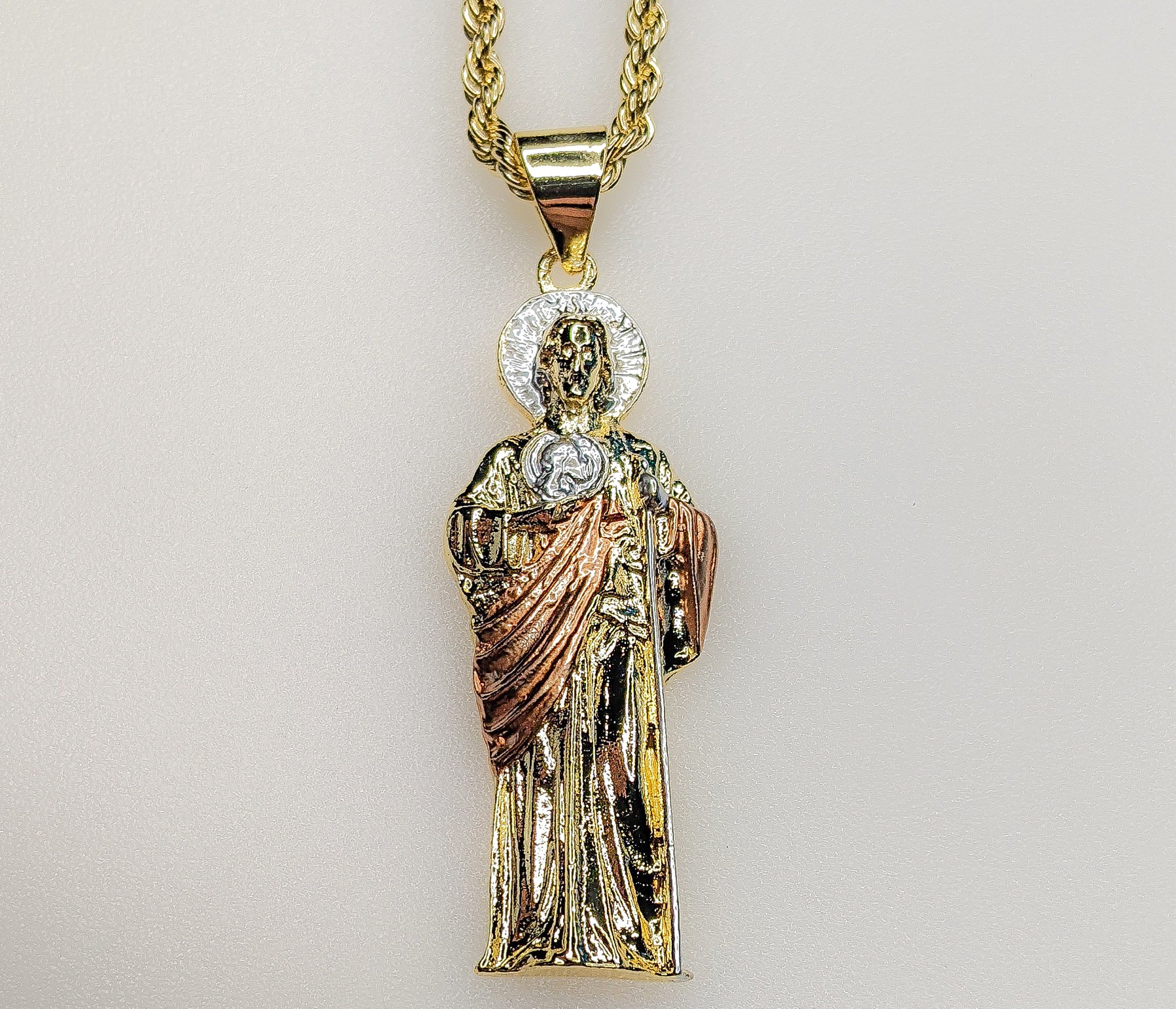 Colgante San Judas Chapado en Oro Collar de Cadena de 3 mm Oro San Judas Dije Cadena Hombres - Imagen 7 de 7