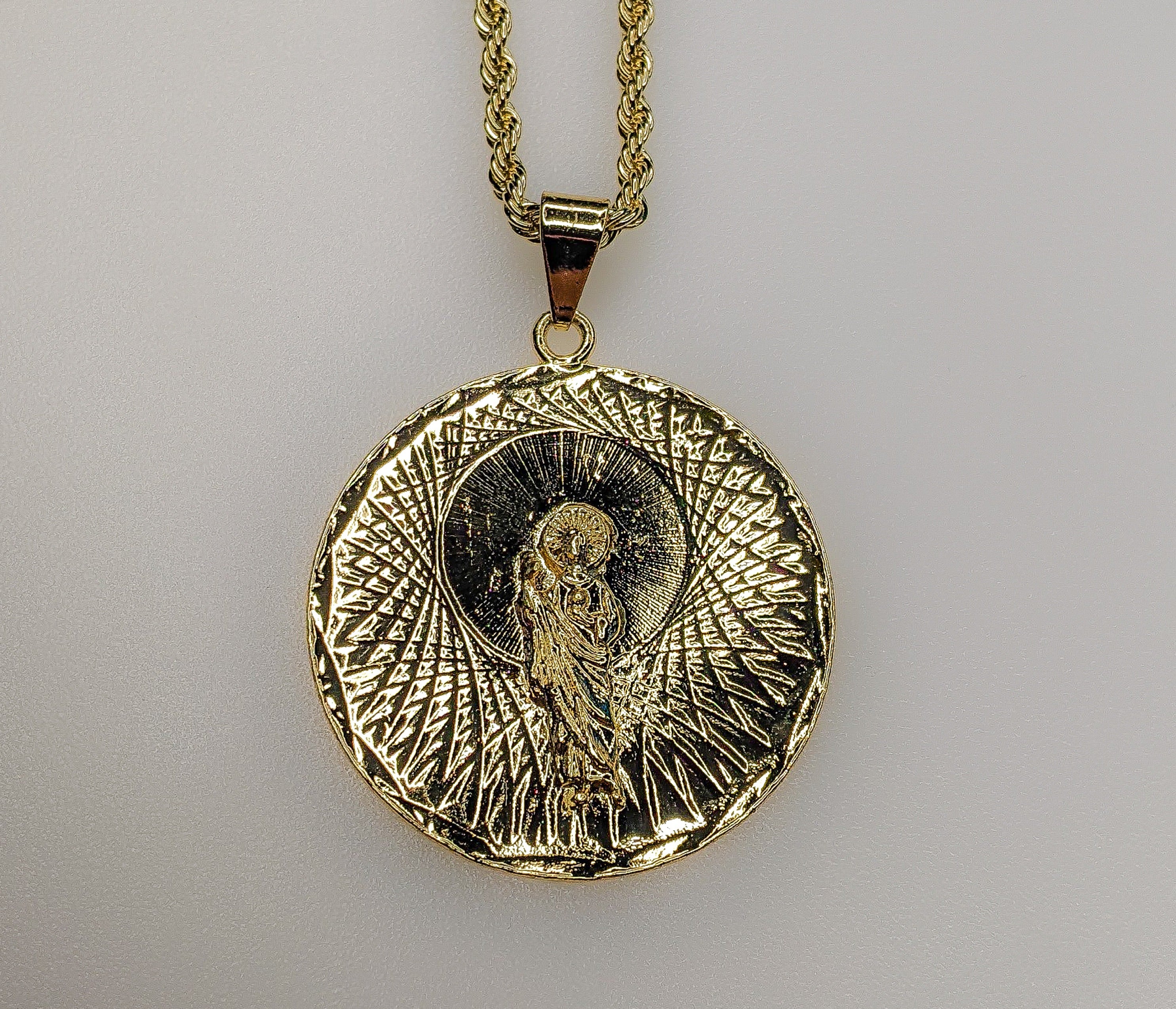 Colgante San Judas Chapado en Oro Collar de Cadena de 3 mm Oro San Judas Dije Cadena Hombres - Imagen 7 de 7