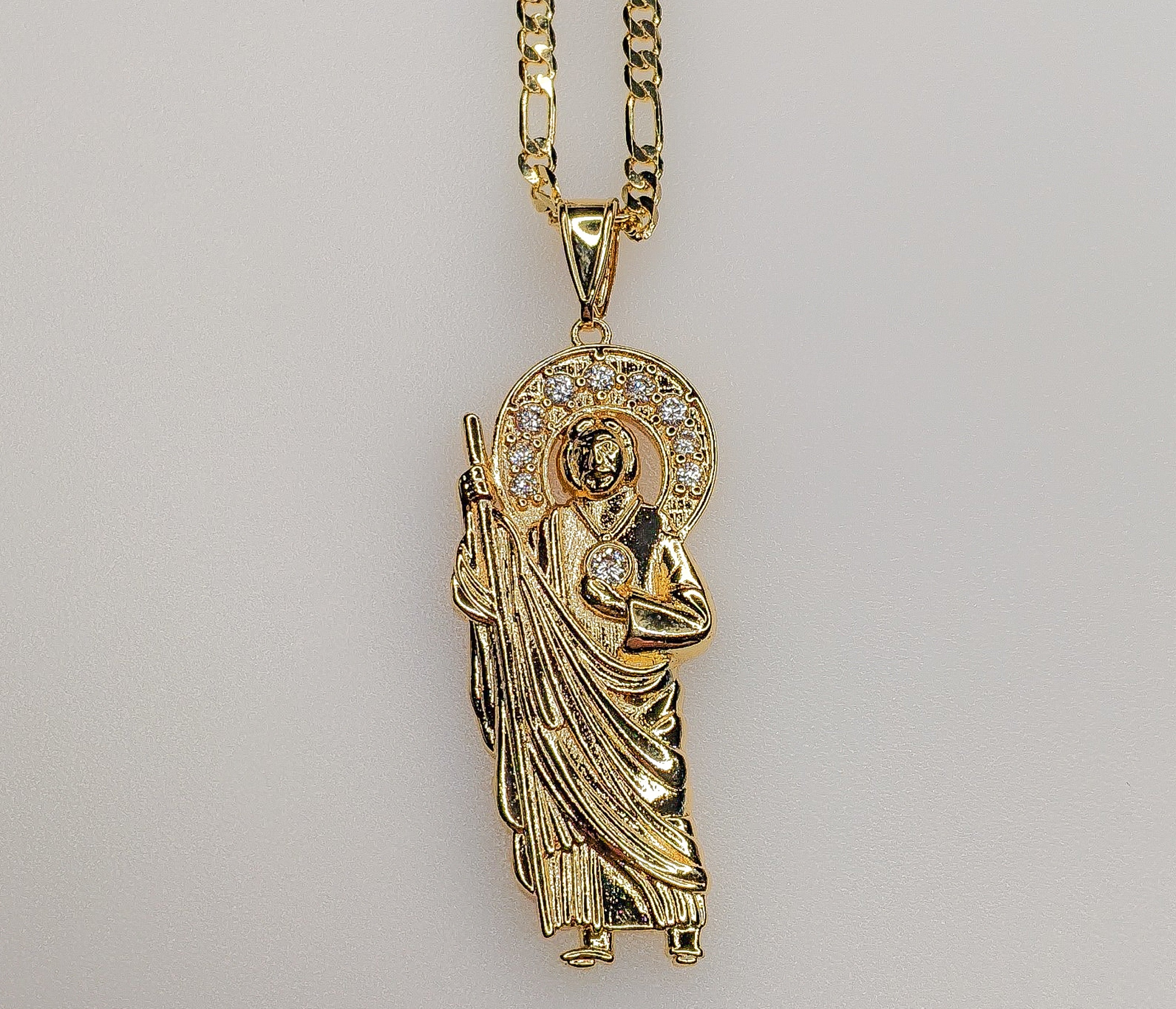 Vergoldete Saint Jude Anhänger 3mm Kette Halskette Oro San Judas Dije Cadena Herren - Bild 6 von 7