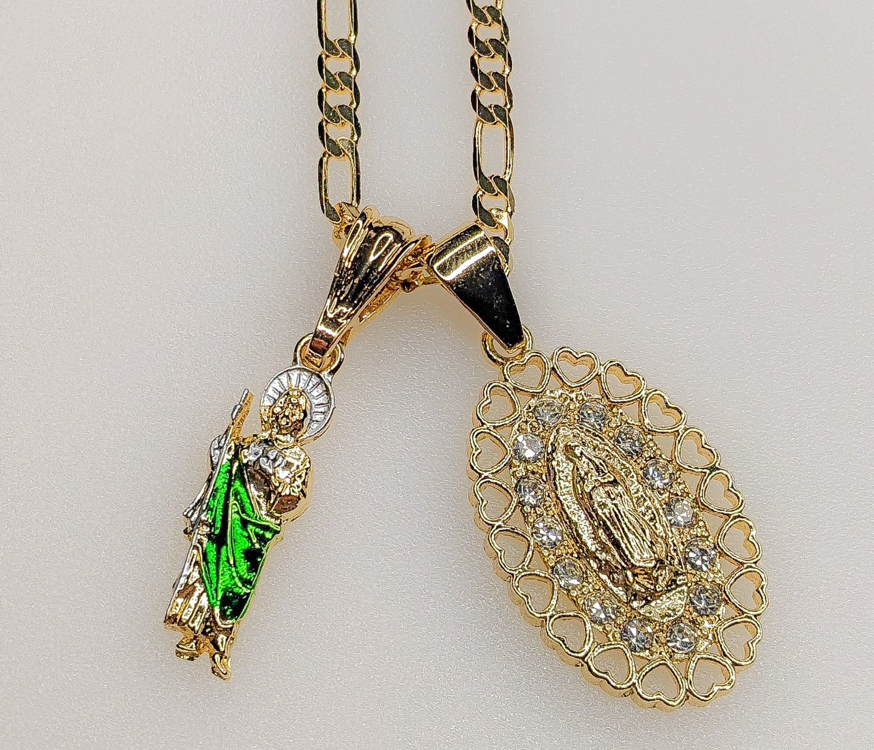 Virgen María San Judas Colgantes Dobles Dijes 3mm Chapado Collar Virgen María - Imagen 7 de 7