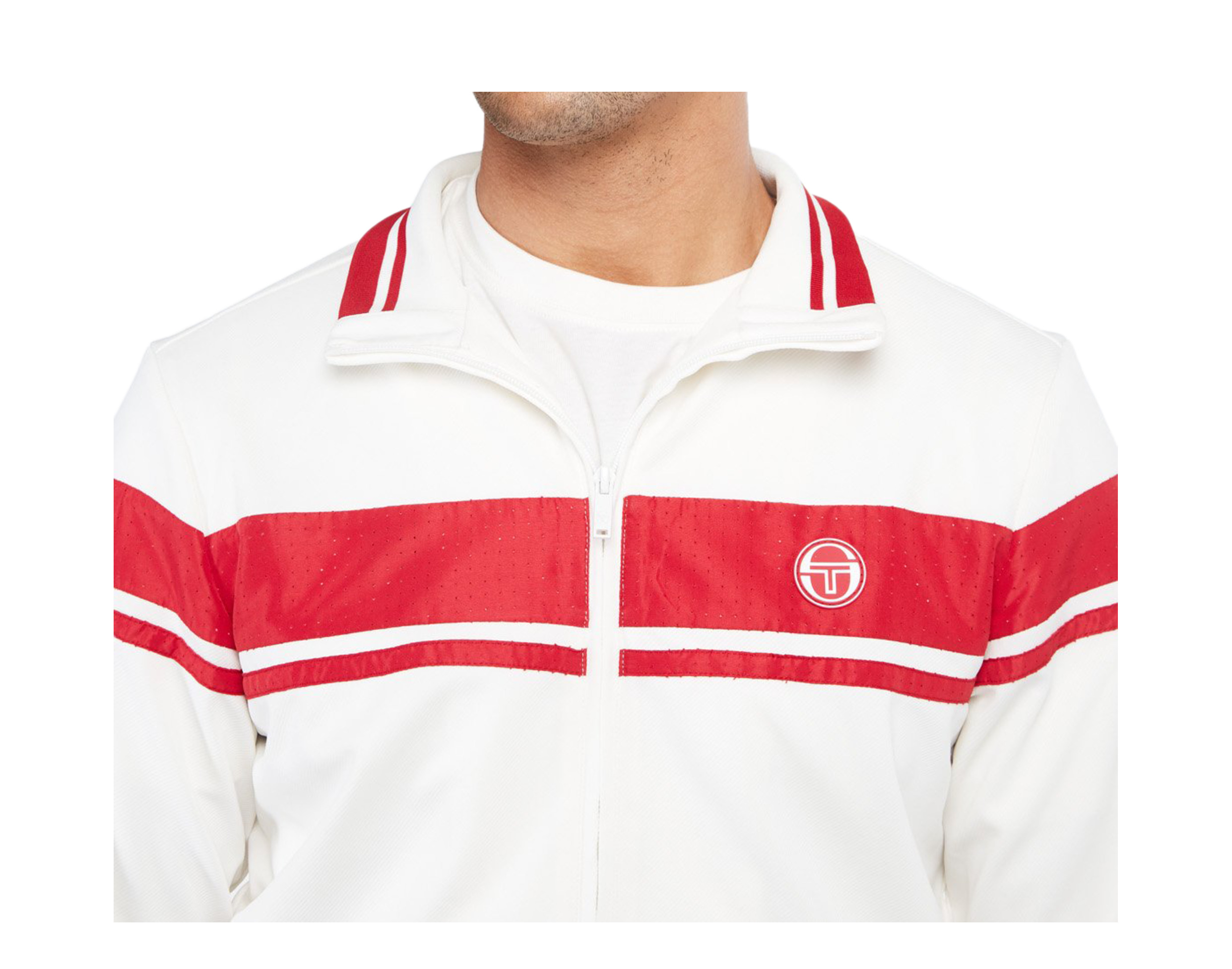 Sergio Tacchini Young Line Tracktop White/Tango Red Men's Jacket 38954-150 - Picture 9 of 12
