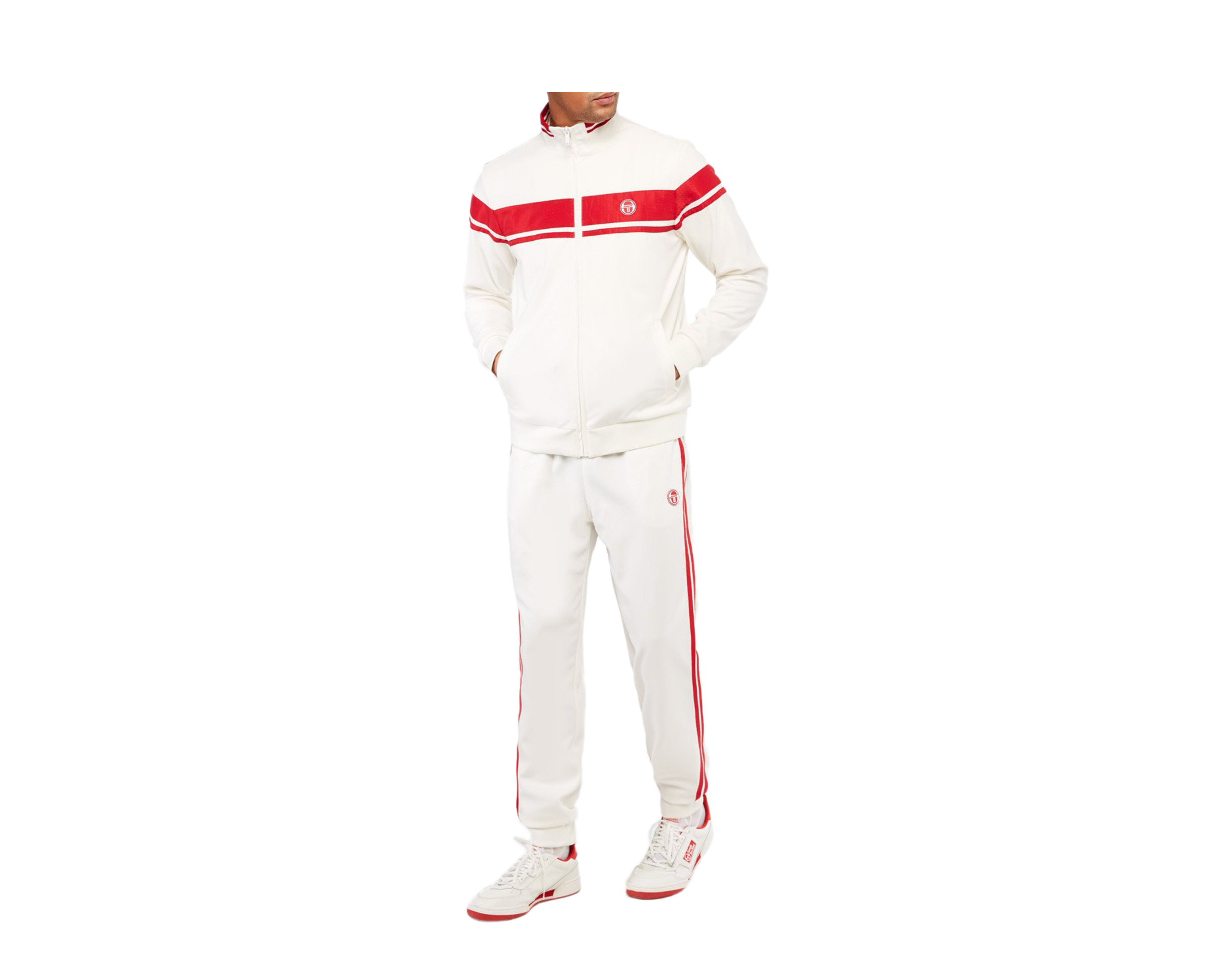 Sergio Tacchini Young Line Tracktop White/Tango Red Men's Jacket 38954-150 - Picture 11 of 12