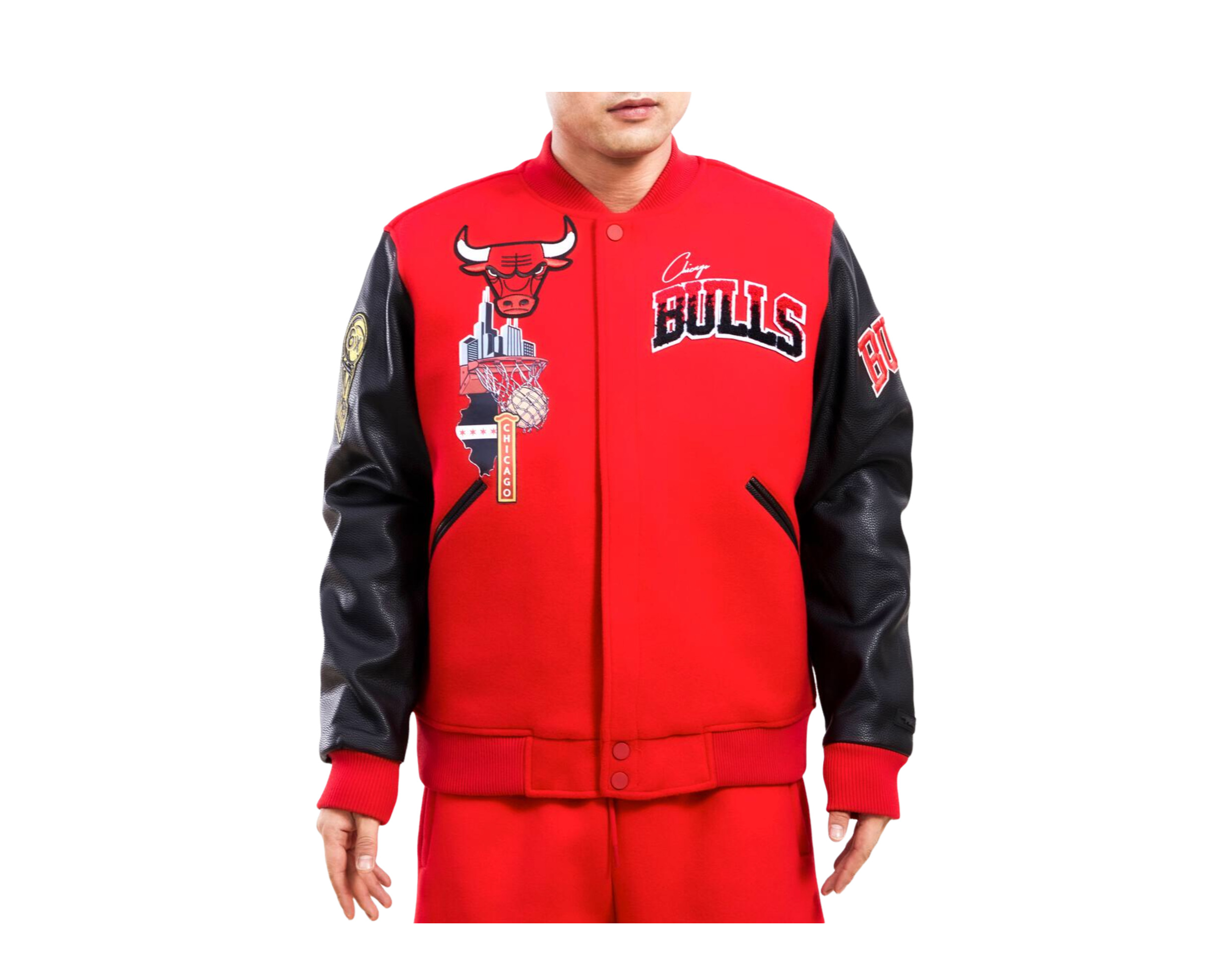 Pre-owned Pro Standard Chicago Bulls Home Town Red/black Varsity Jacket Bcb654362-red