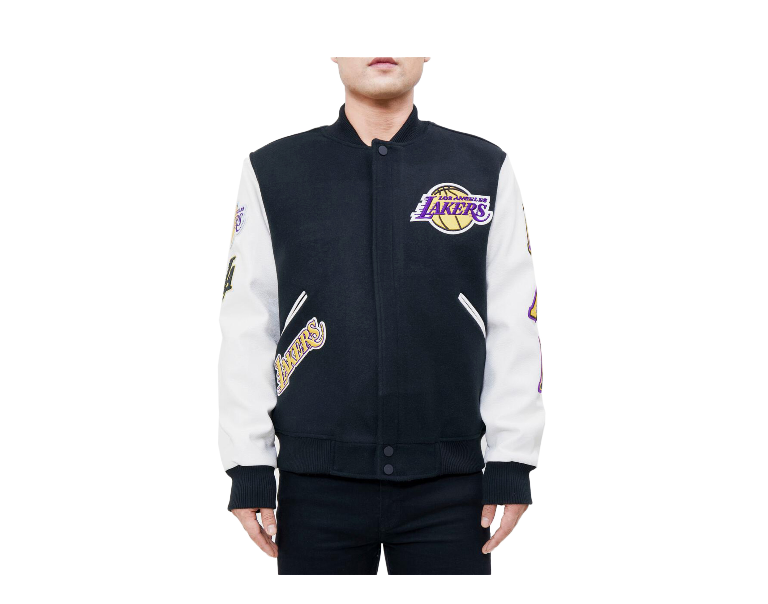 Pre-owned Pro Standard Nba Los Angeles Lakers Logo Blended Varsity Men's Jacket In Black/white