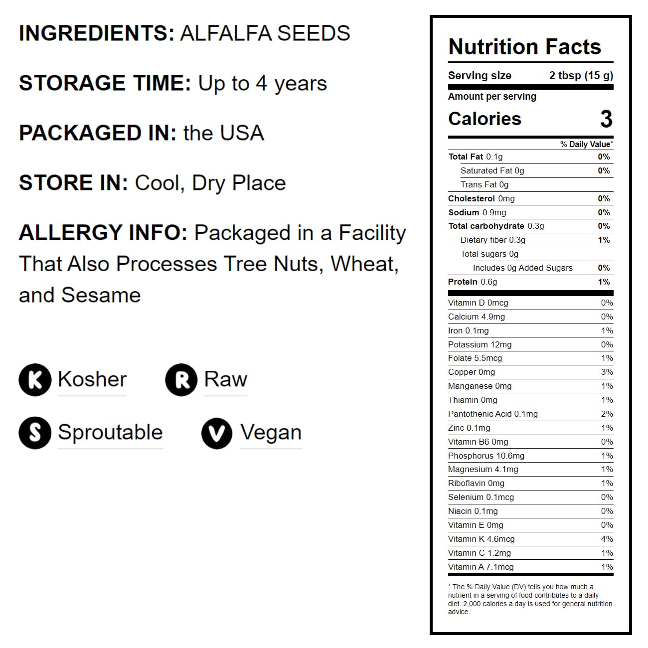 Alfalfa Seeds for Sprouting - Sproutable, Kosher, Raw, Vegan - by Food to Live - Picture 20 of 80