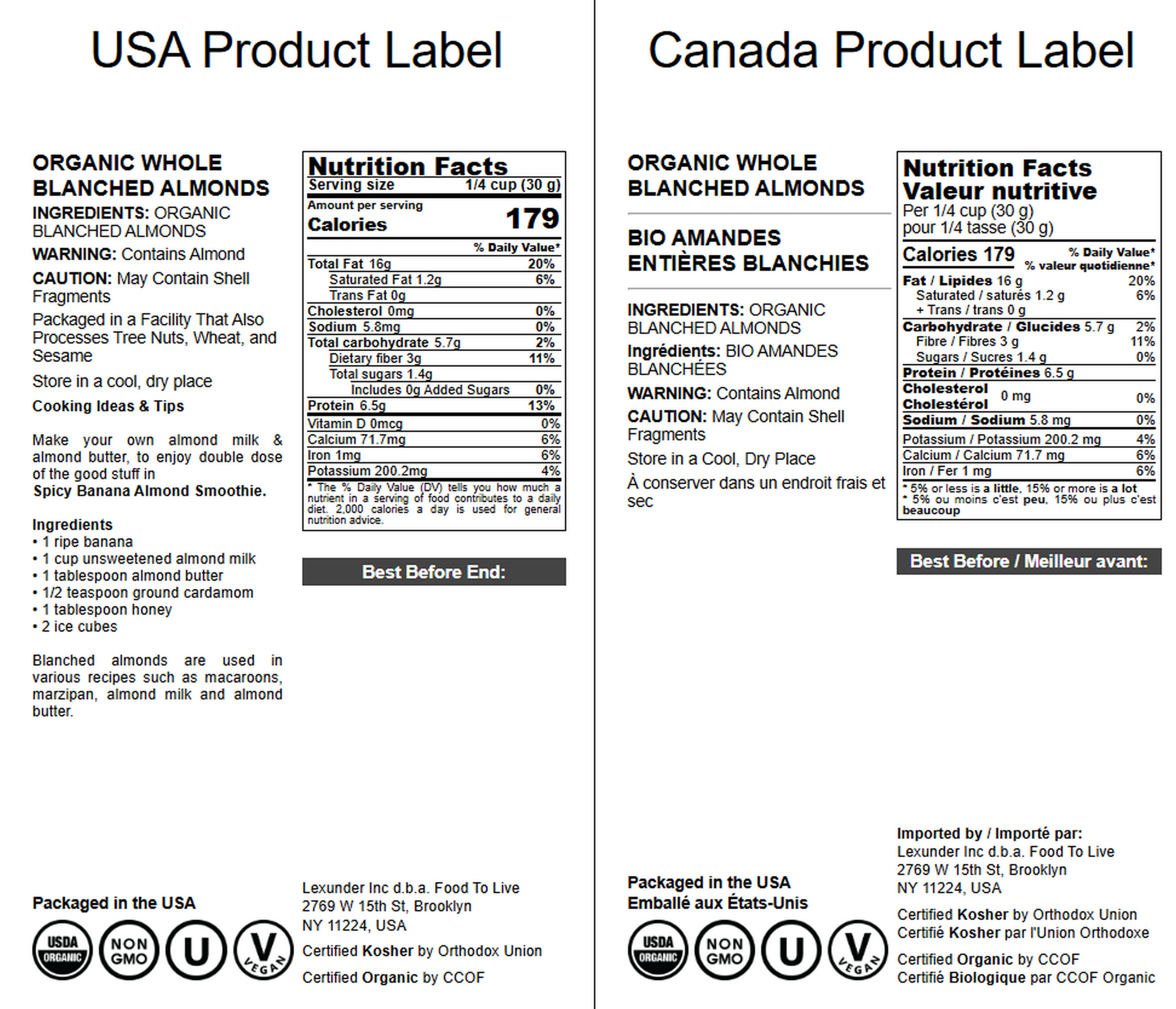 Organic Blanched Almonds - Non-GMO, Kosher, Vegan - by Food To Live - Produktbild 2