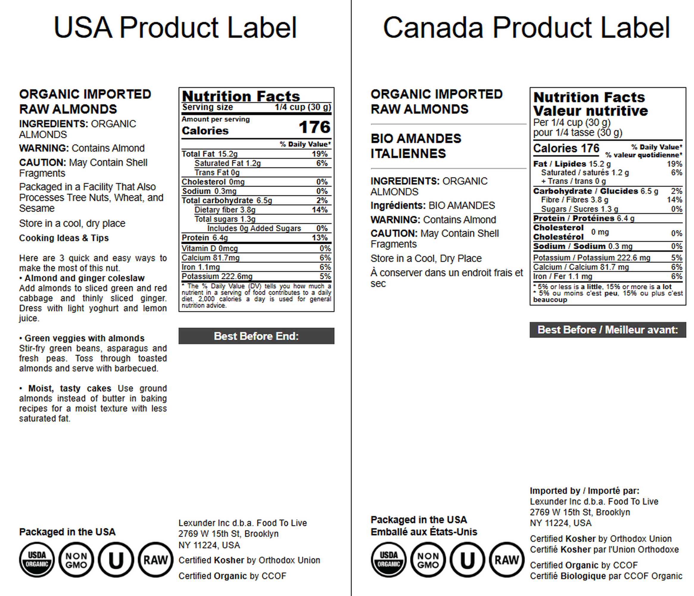 Organic Imported Raw Almonds - Non-GMO, Kosher, Raw, Vegan - by Food to Live - Picture 38 of 99