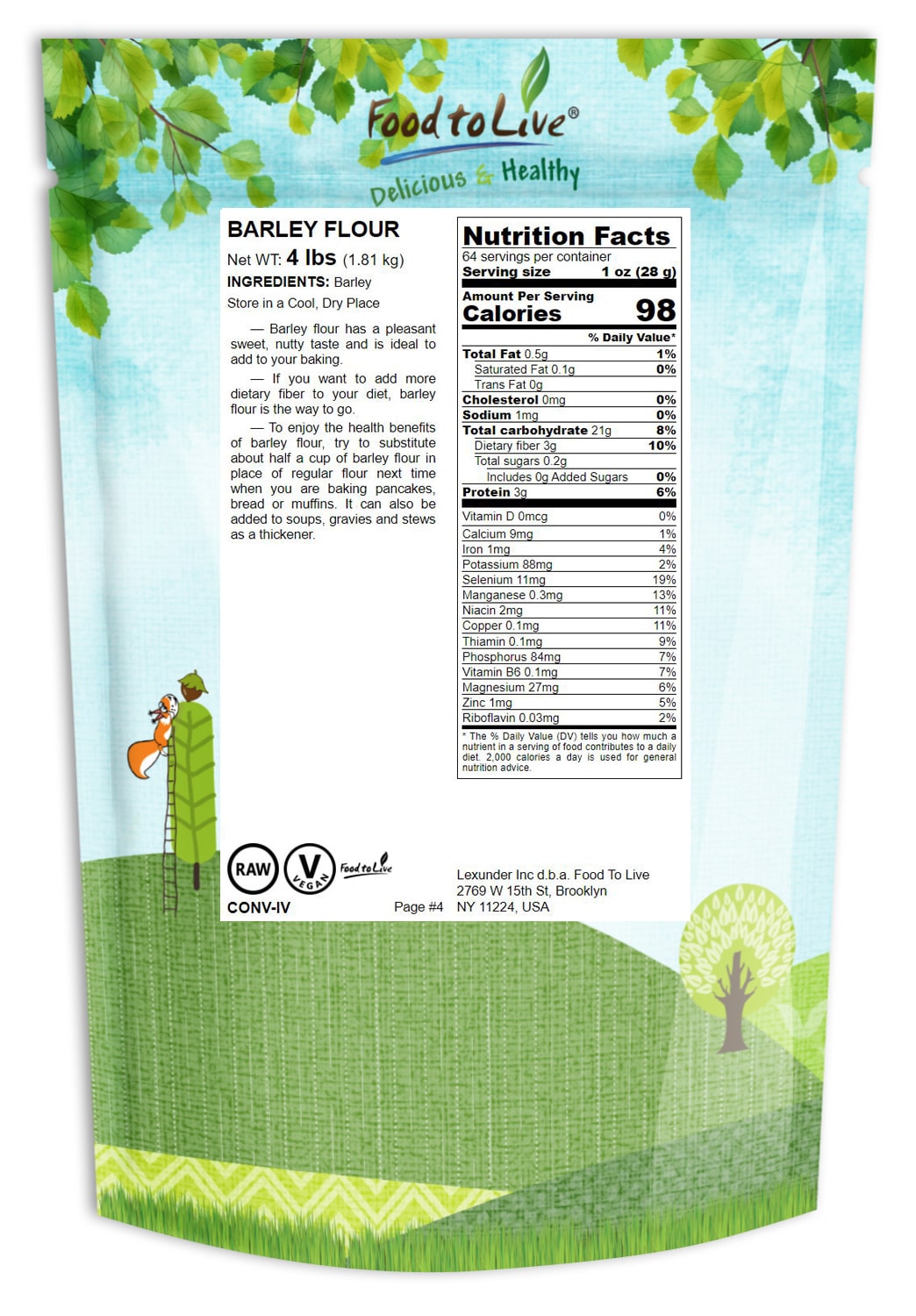 Barley Flour—Stone Ground from Whole Hulled Barley,Raw,Vegan,Bulk Food