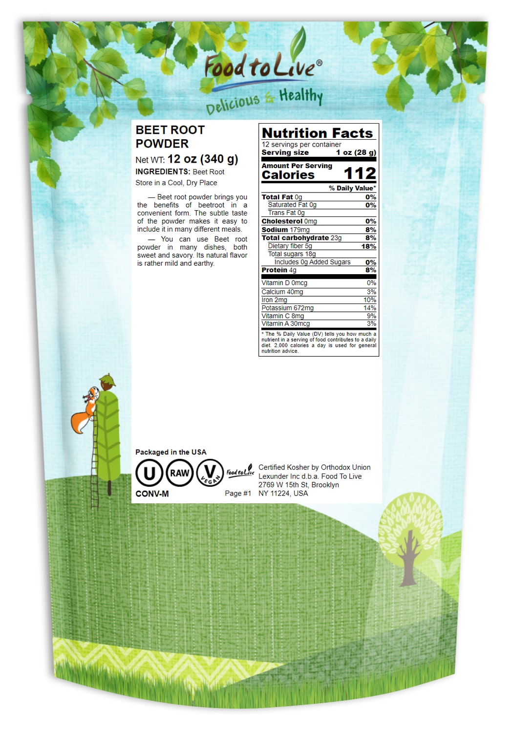 Beet Root Powder - Kosher, Raw, Vegan - by Food To Live