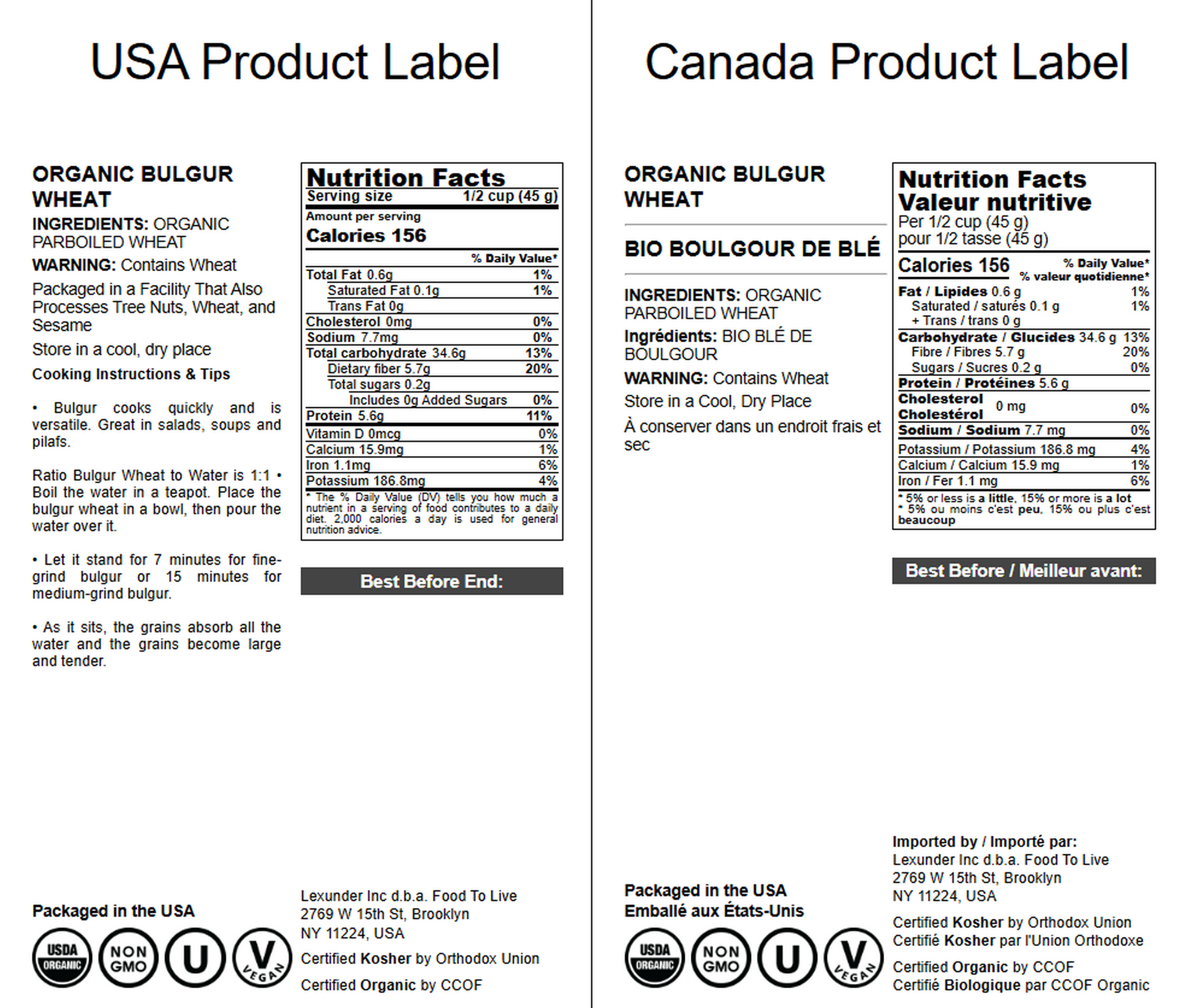 Organic Bulgur Wheat - Non-GMO, Kosher, Vegan - by Food To Live