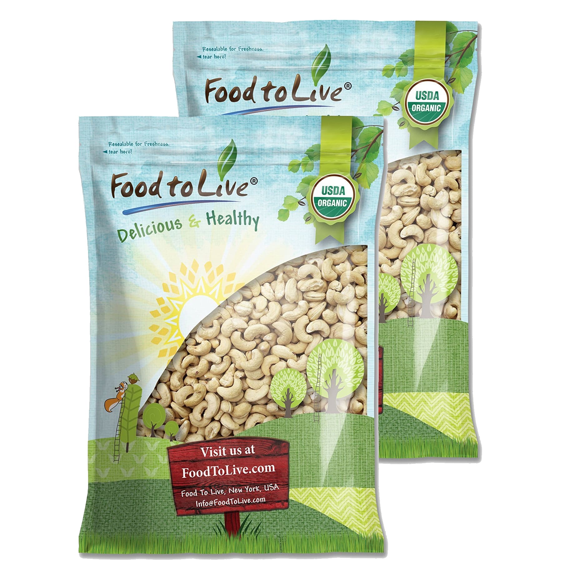 Organic Whole Cashews, W320 – Non-GMO, Kosher, Raw, Vegan – by Food to Live