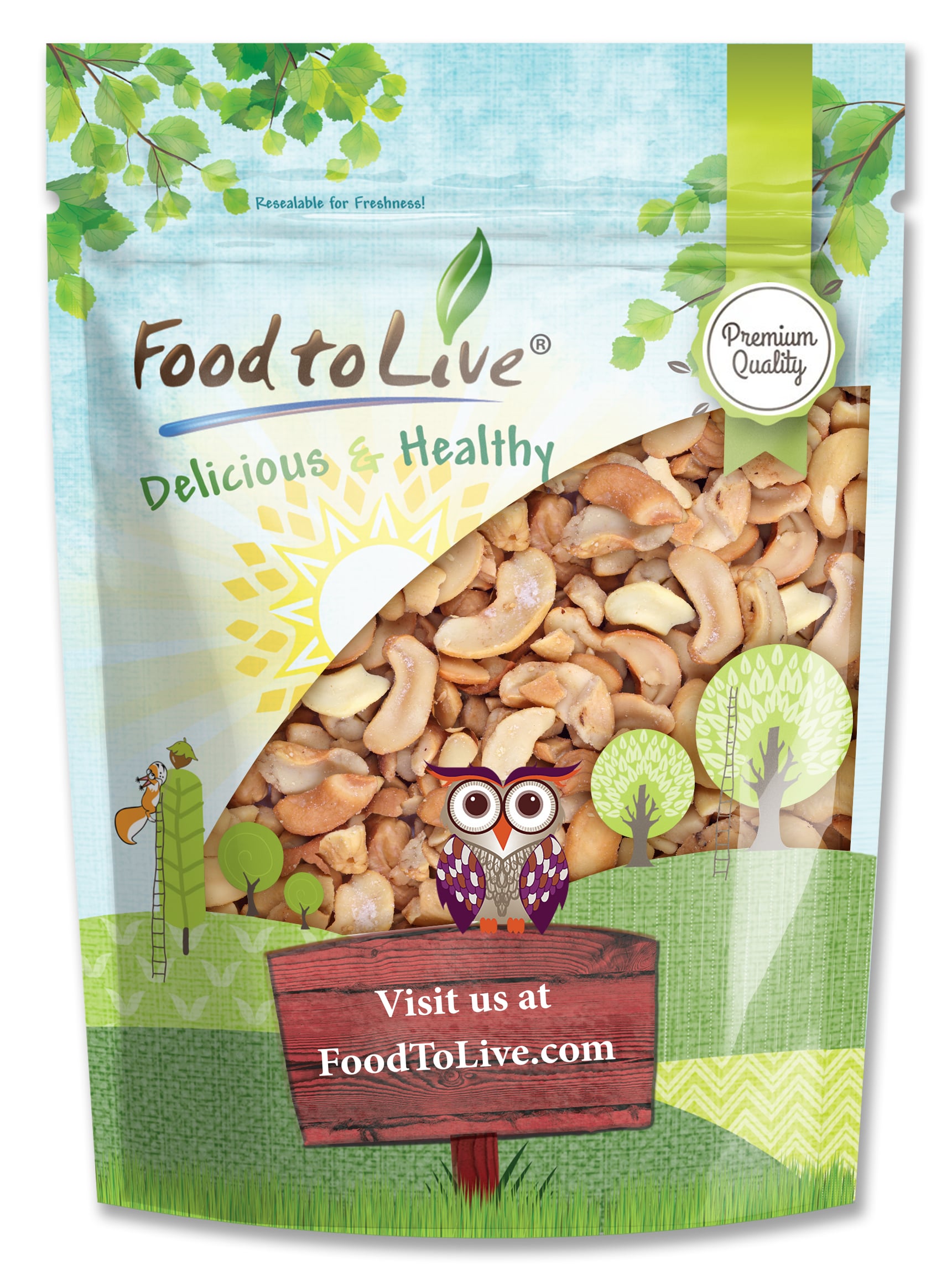 Dry Roasted Cashew Pieces with Himalayan Salt – Non-GMO, Kosher – by Food To Liv