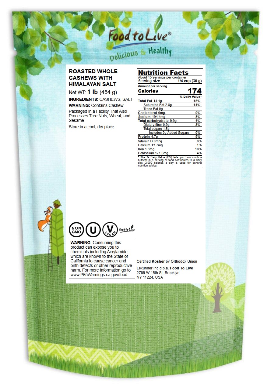 Dry Roasted Whole Cashews with Himalayan Salt - NonGMO, Kosher - by Food to Live - Picture 19 of 56