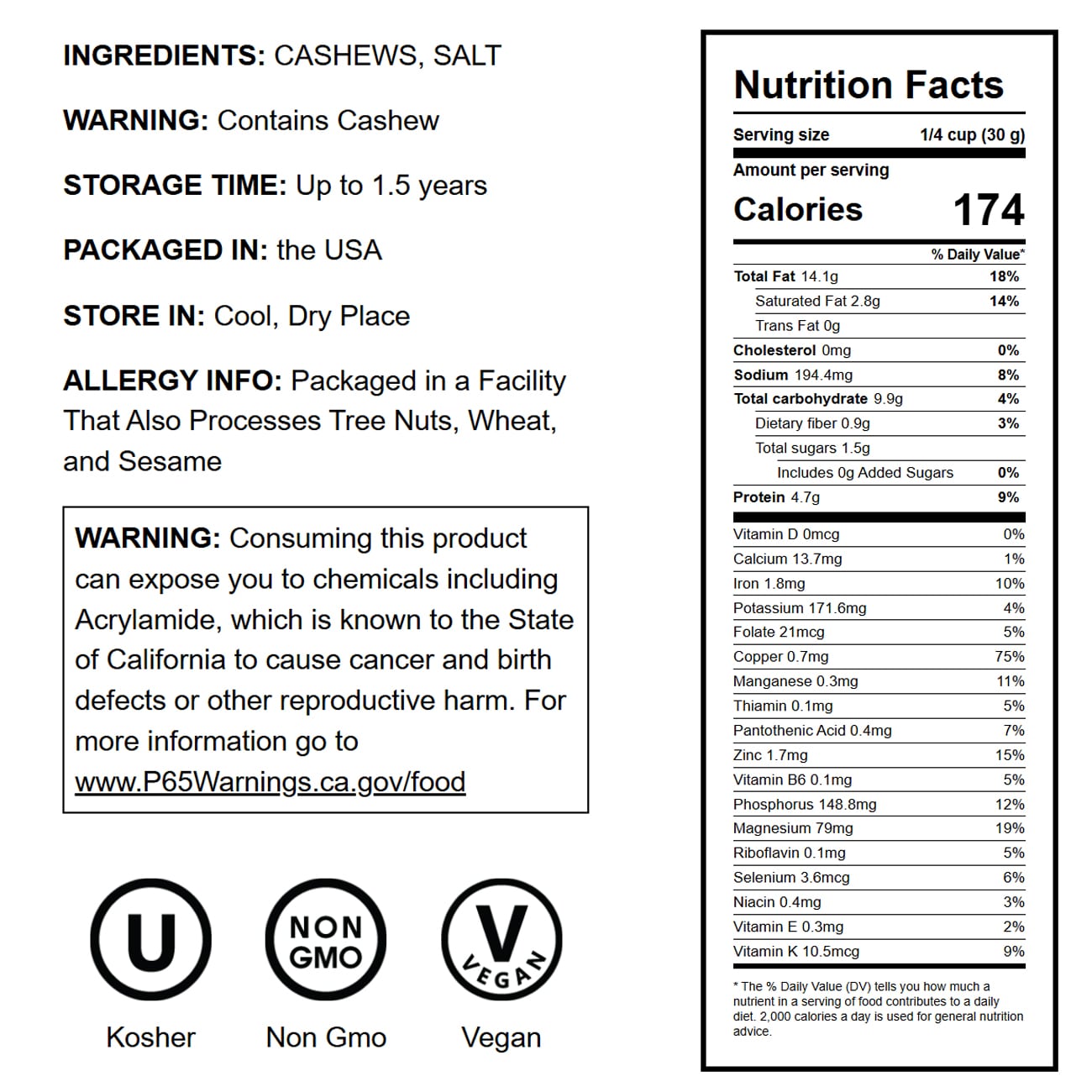 Dry Roasted Whole Cashews with Himalayan Salt - NonGMO, Kosher - by Food to Live - Picture 21 of 56