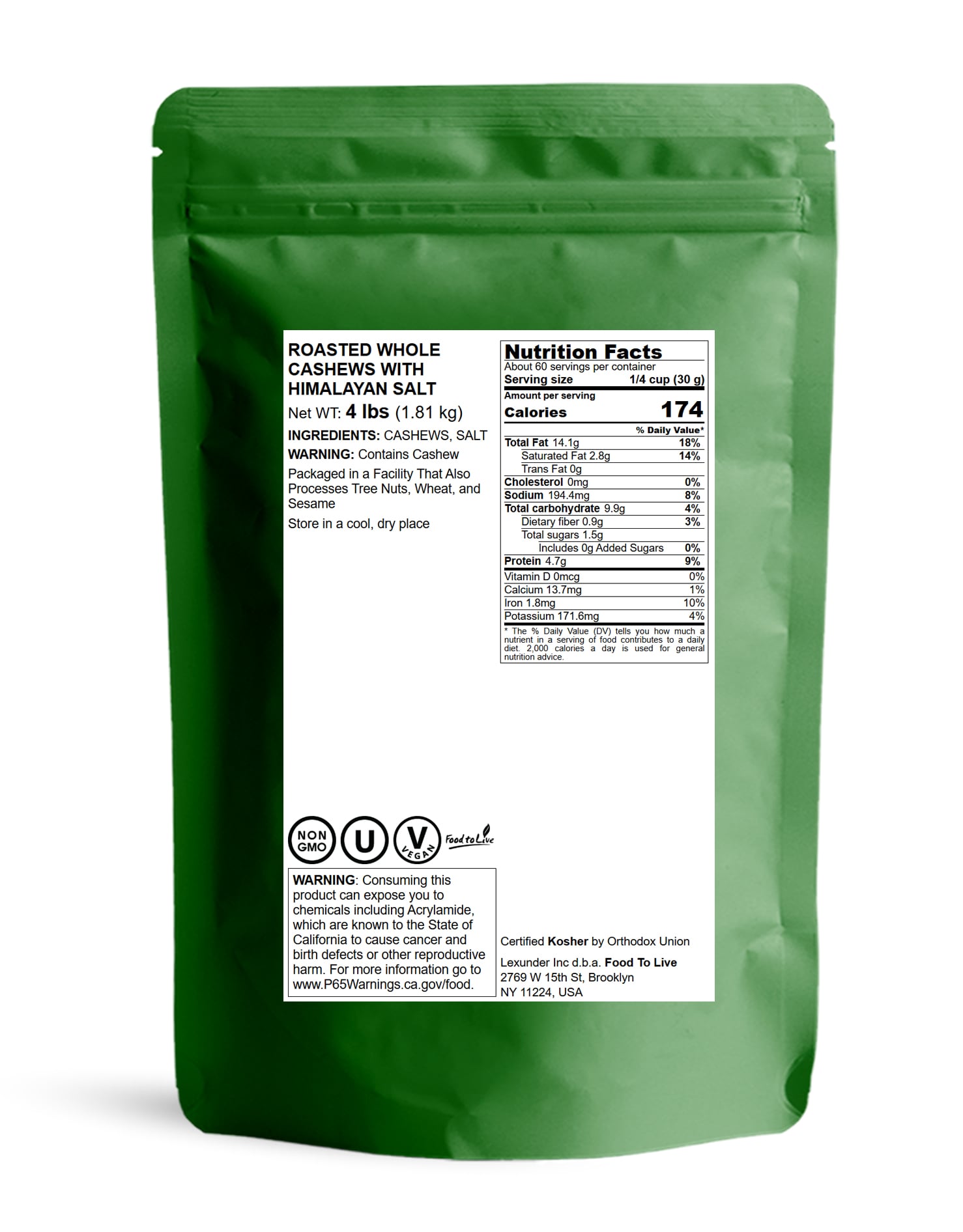 Dry Roasted Whole Cashews with Himalayan Salt - NonGMO, Kosher - by Food to Live - Picture 42 of 56