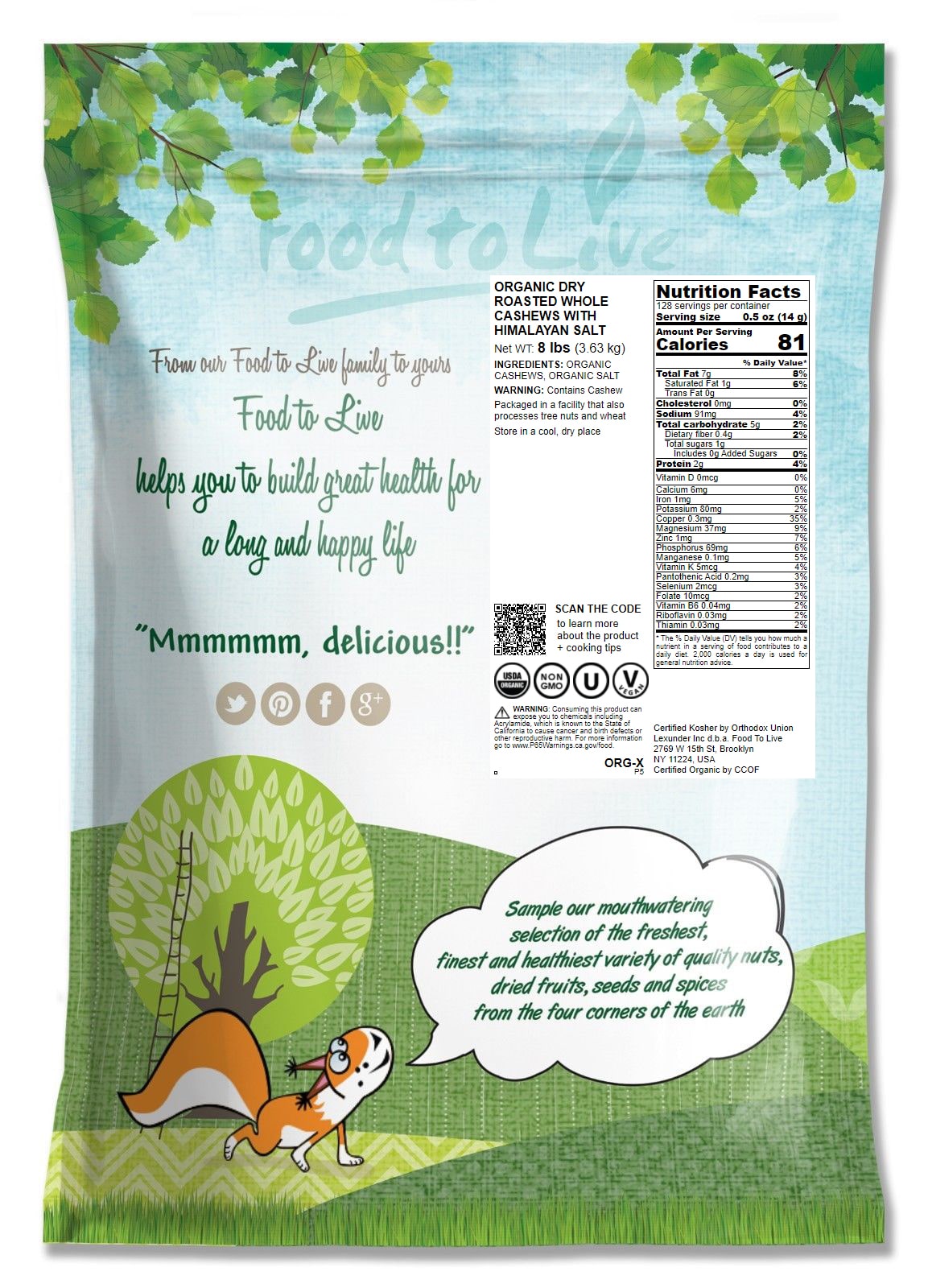 Organic Dry Roasted Cashews with Himalayan Salt - Non-GMO - by Food to Live - Picture 43 of 57