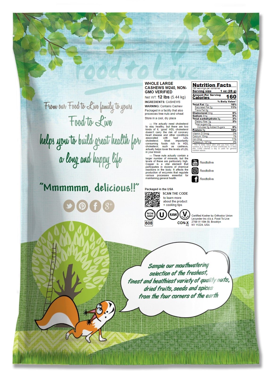 Whole Large Cashews W240, Non-GMO Verified - Kosher, Raw - by Food To Live - Picture 56 of 72