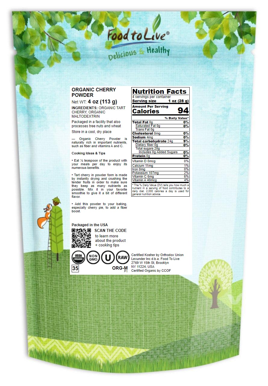 Organic Tart Cherry Powder — Non-GMO, Raw, Kosher, Vegan Superfood, Bulk - Picture 56 of 63