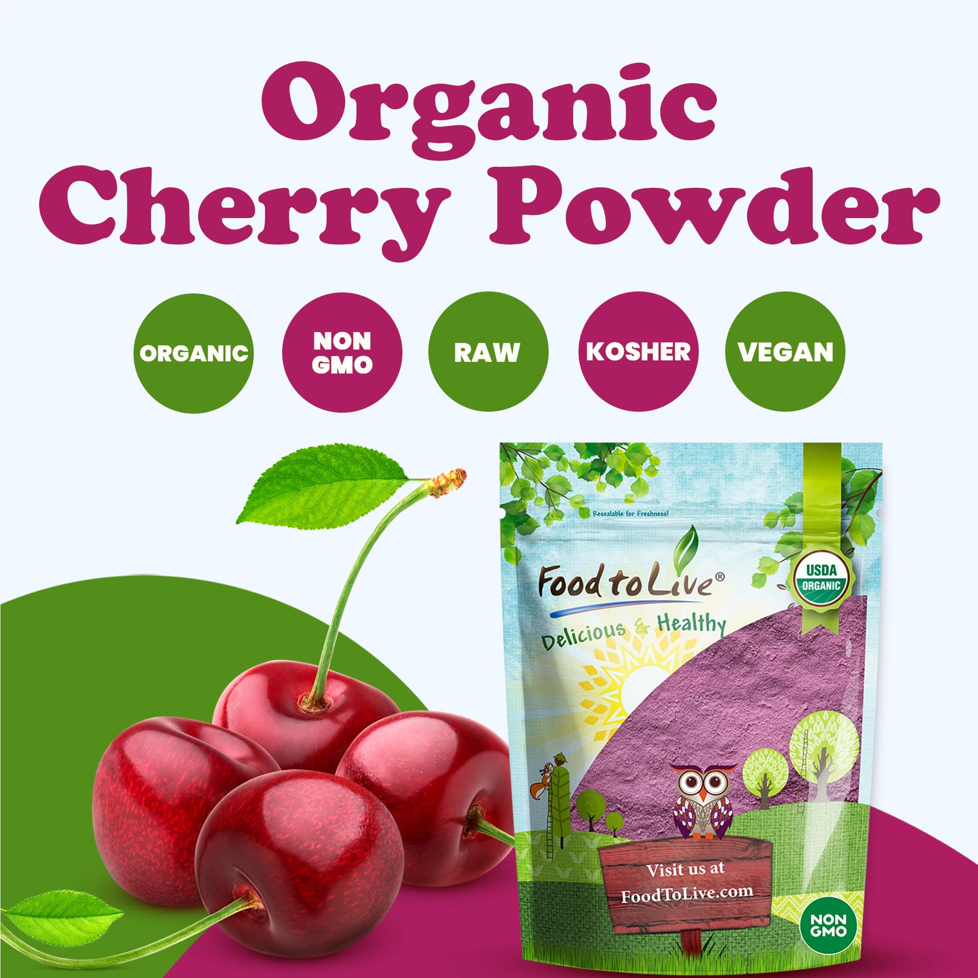 Organic Tart Cherry Powder — Non-GMO, Raw, Kosher, Vegan Superfood, Bulk - Picture 42 of 63