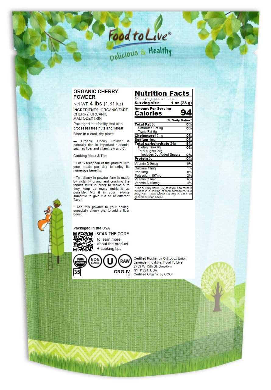 Organic Tart Cherry Powder — Non-GMO, Raw, Kosher, Vegan Superfood, Bulk - Picture 20 of 63