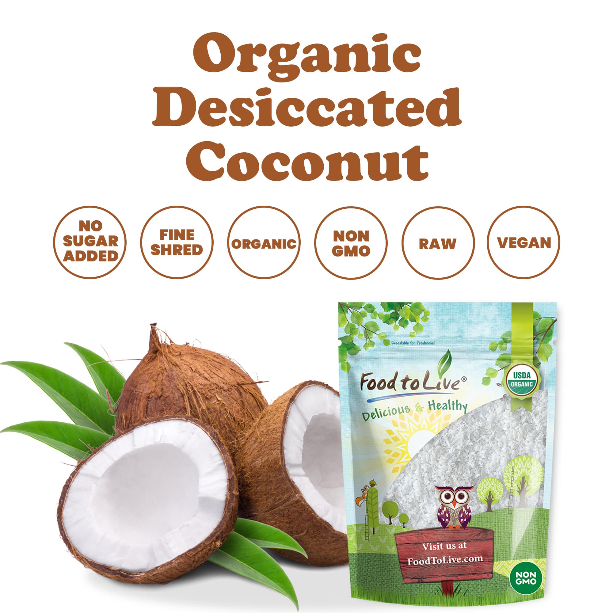 Organic Fine Shredded Coconut NonGMO, Raw, Unsweetened Flakes