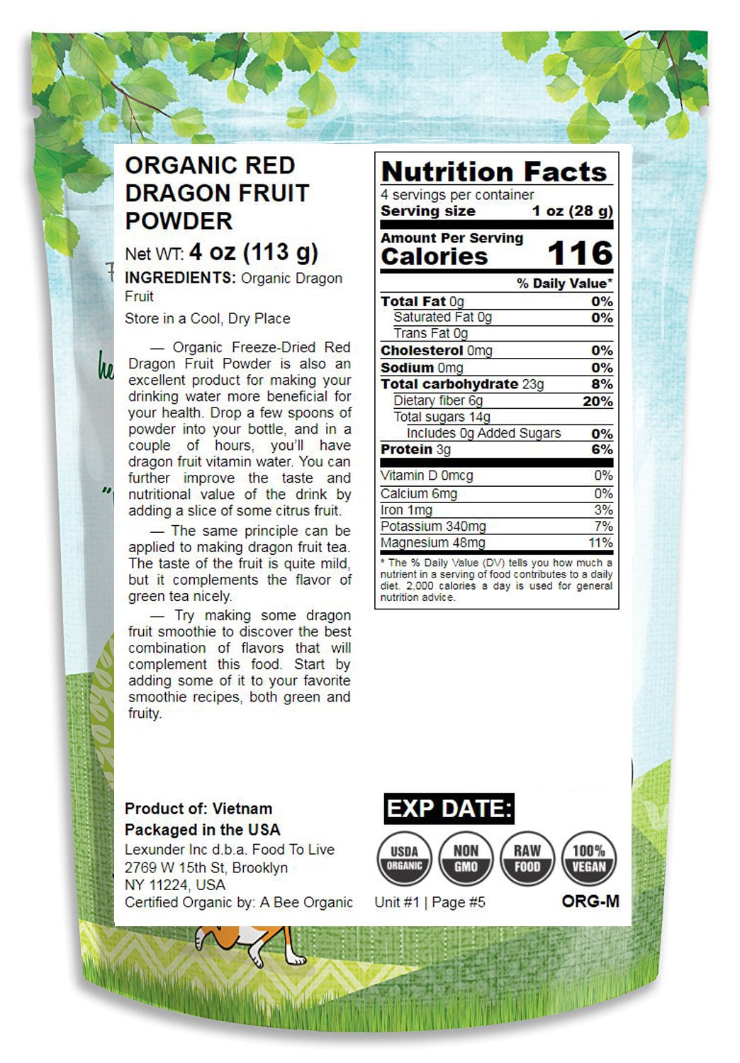 Organic Red Dragon Fruit Powder, NonGMO, FreezeDried Pitaya, Raw