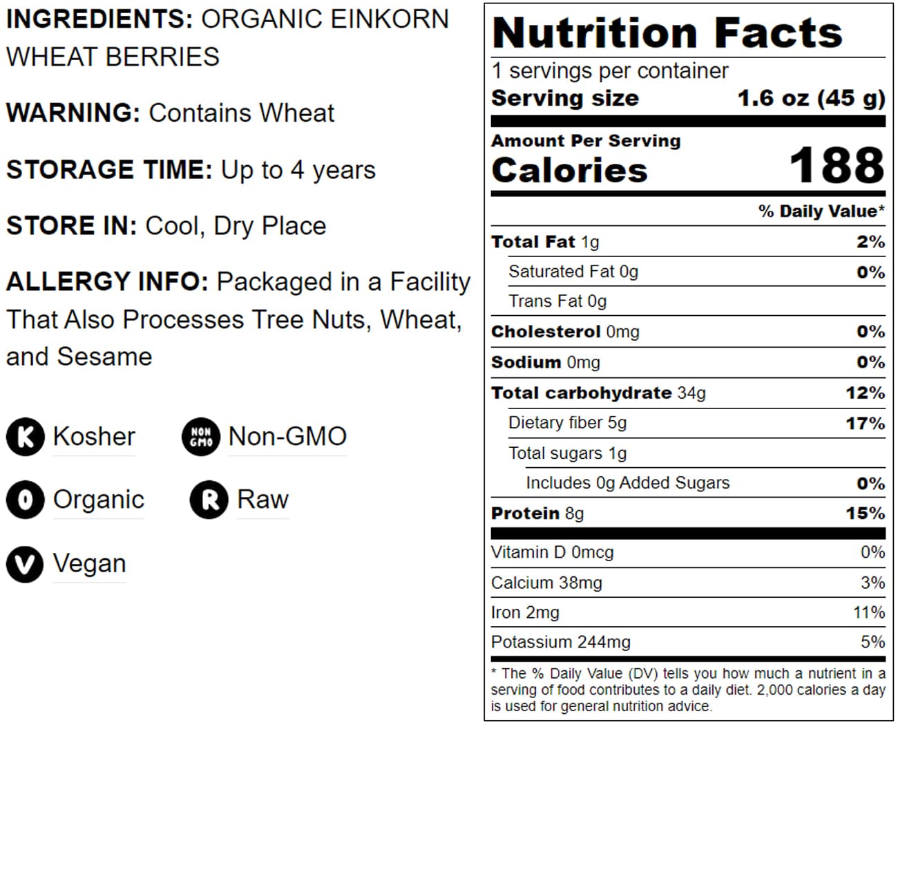 Organic Einkorn Whole Grain Farro Berries, Usa Grown. Gluten Problems Try Einkorn Non Gmo Original And Non Hybridized Plasti