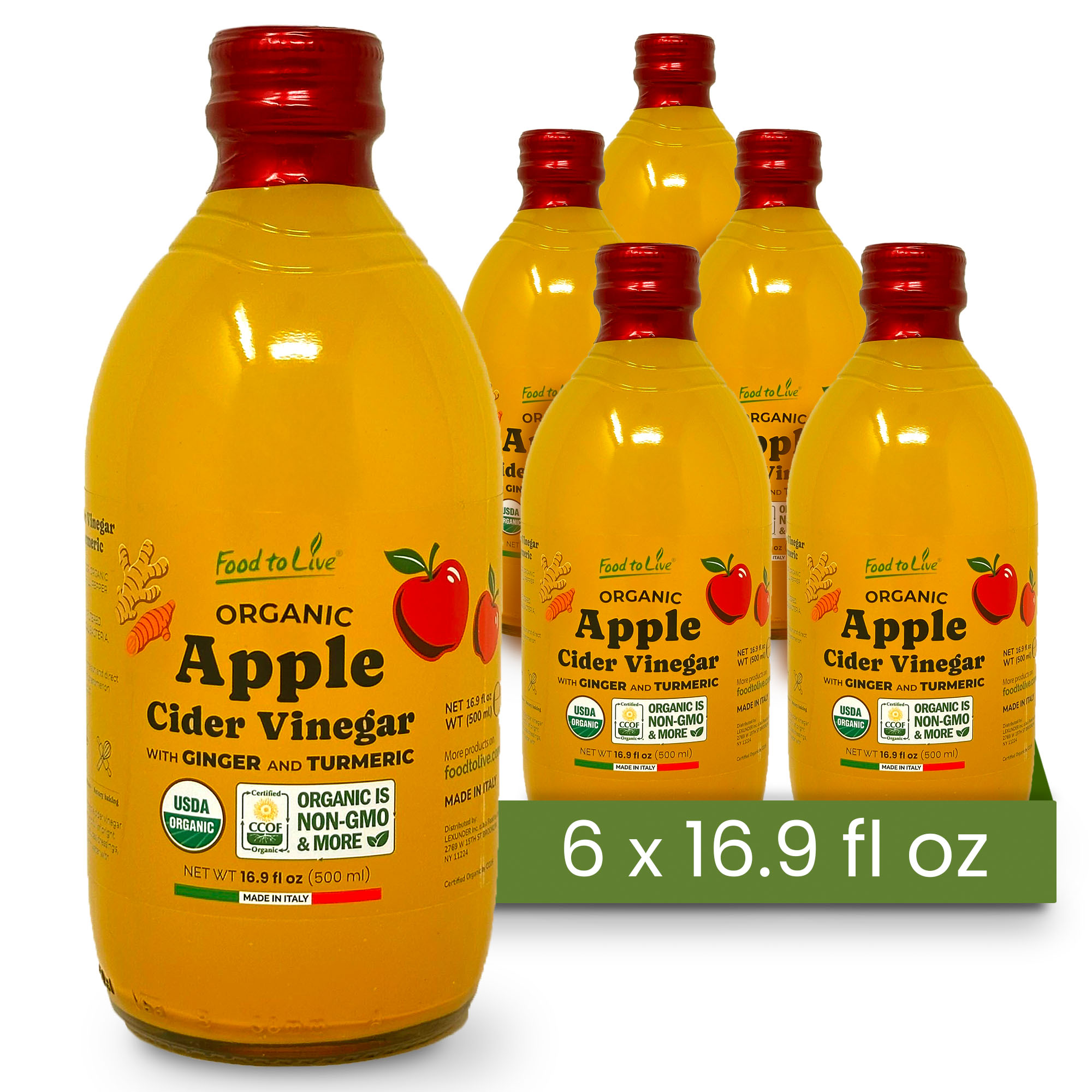 Organic Apple Cider Vinegar with Ginger and Turmeric -16.9 fl oz (500 ml)