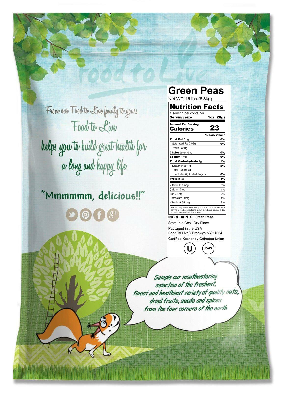 GREEN PEAS, 150 lbs — Raw, Whole, Kosher, Sproutable Grade by Food