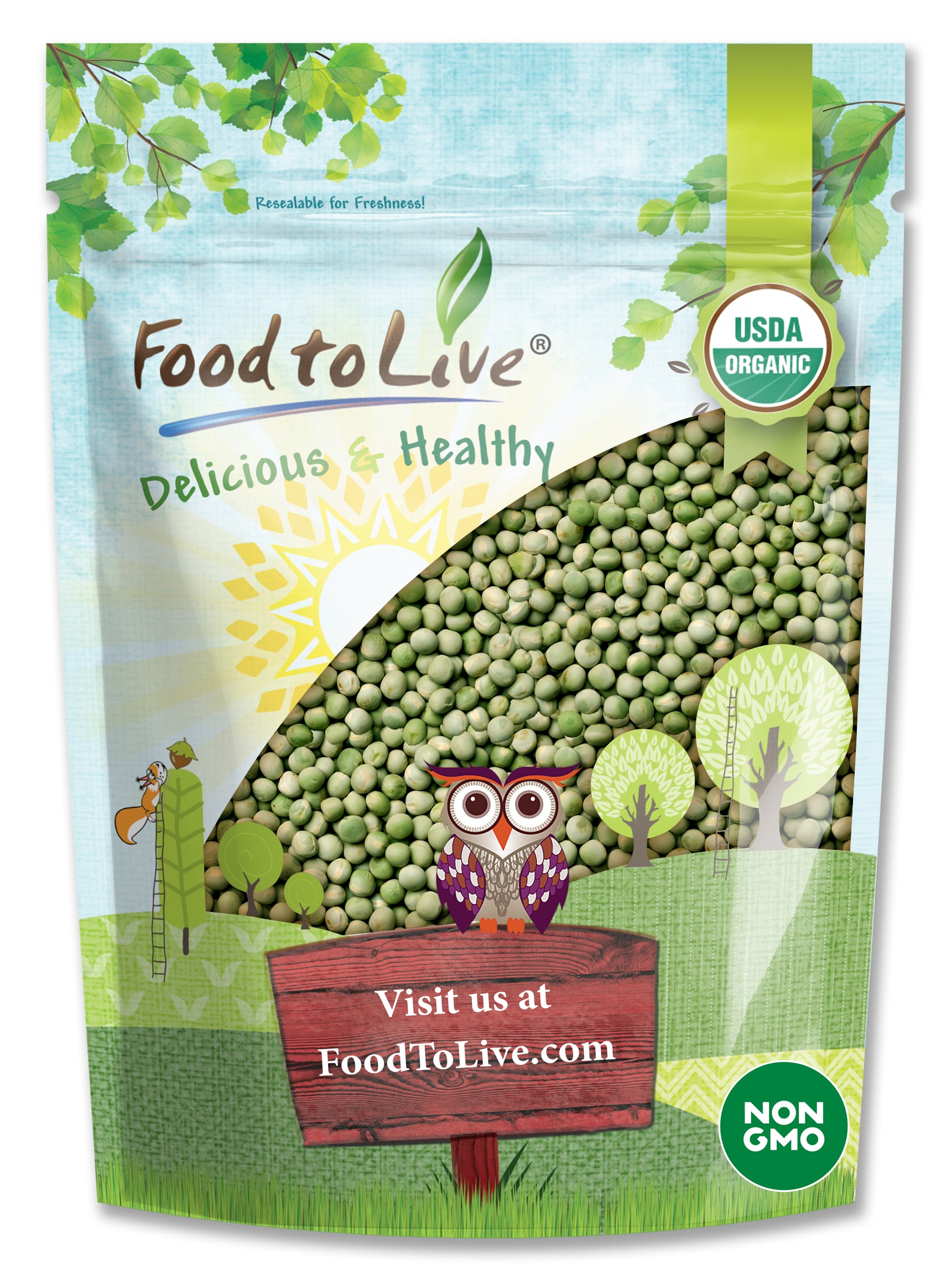 Organic Whole Dried Green Peas - Non-GMO, Sproutable, Kosher - by Food To Live