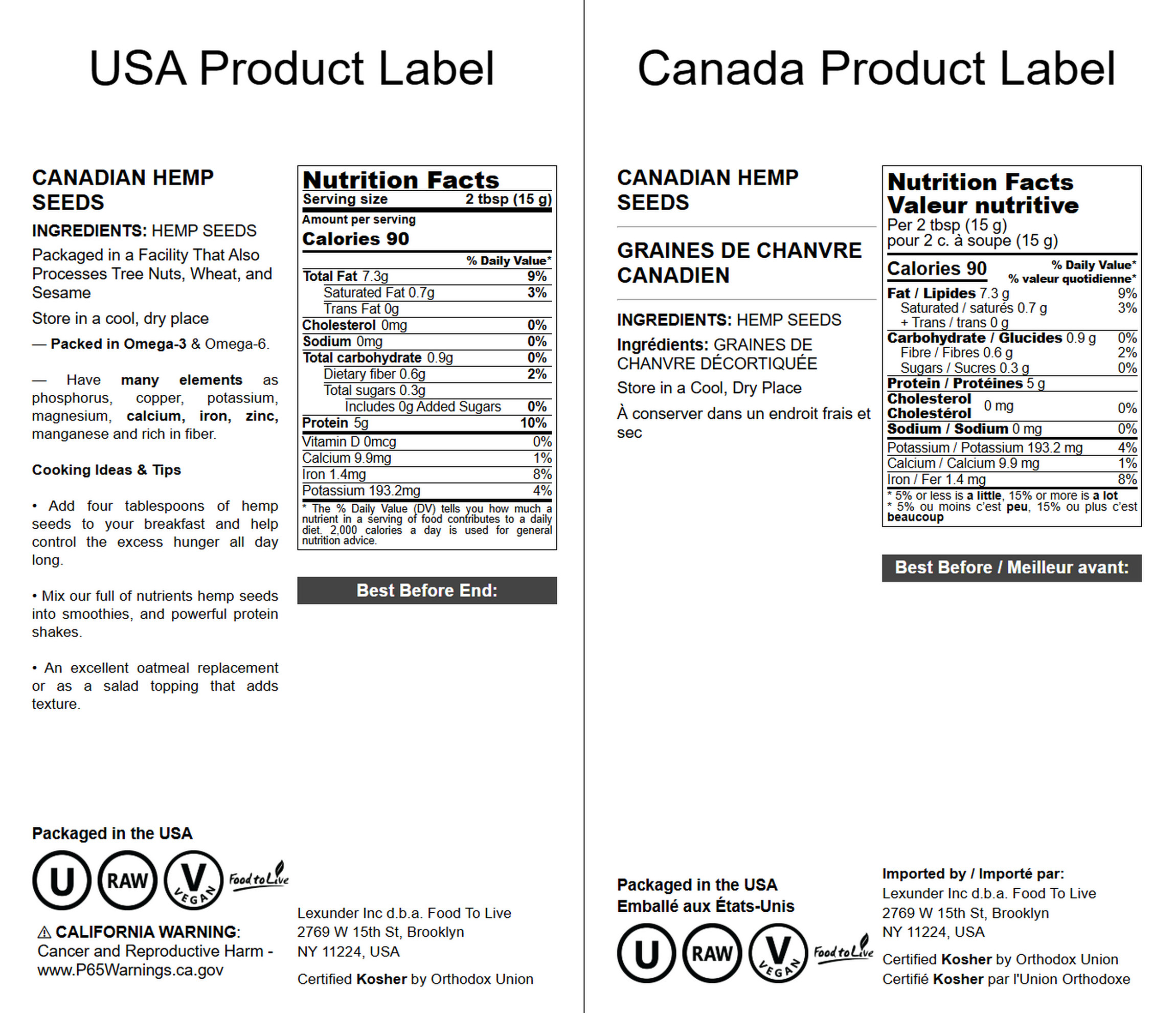 Canadian Hulled Hemp Seeds (Hearts) - Kosher - by Food to Live - Picture 29 of 46