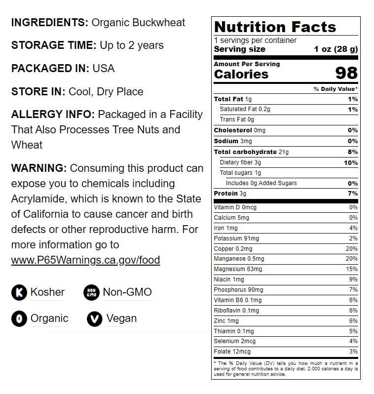 Organic Buckwheat Kasha by Food to Live (Grechka, Whole, Kosher, Sirtfood)