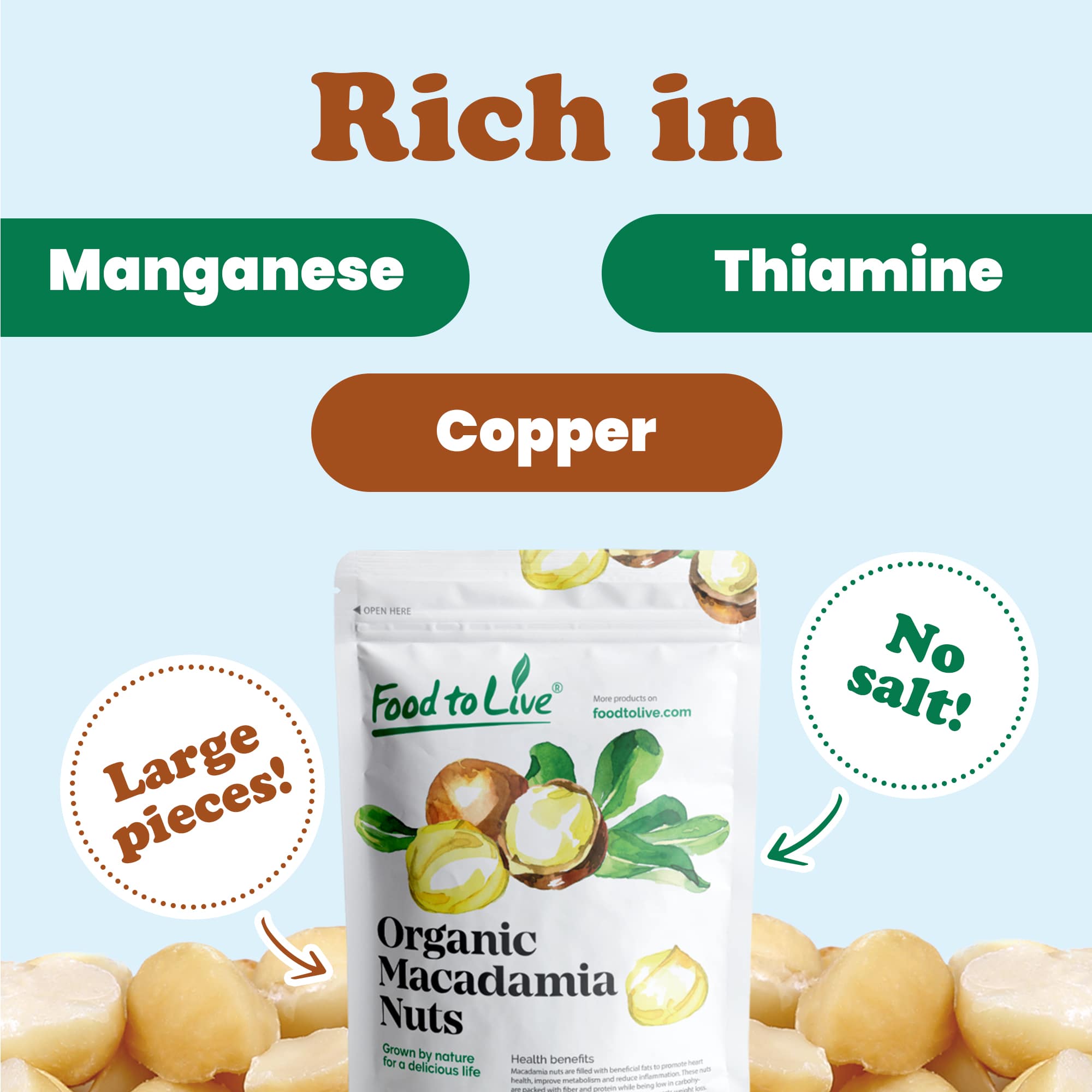 Organic Macadamia Nut Halves and Pieces - Non-GMO, Unsalted – by Food to Live - Picture 60 of 81