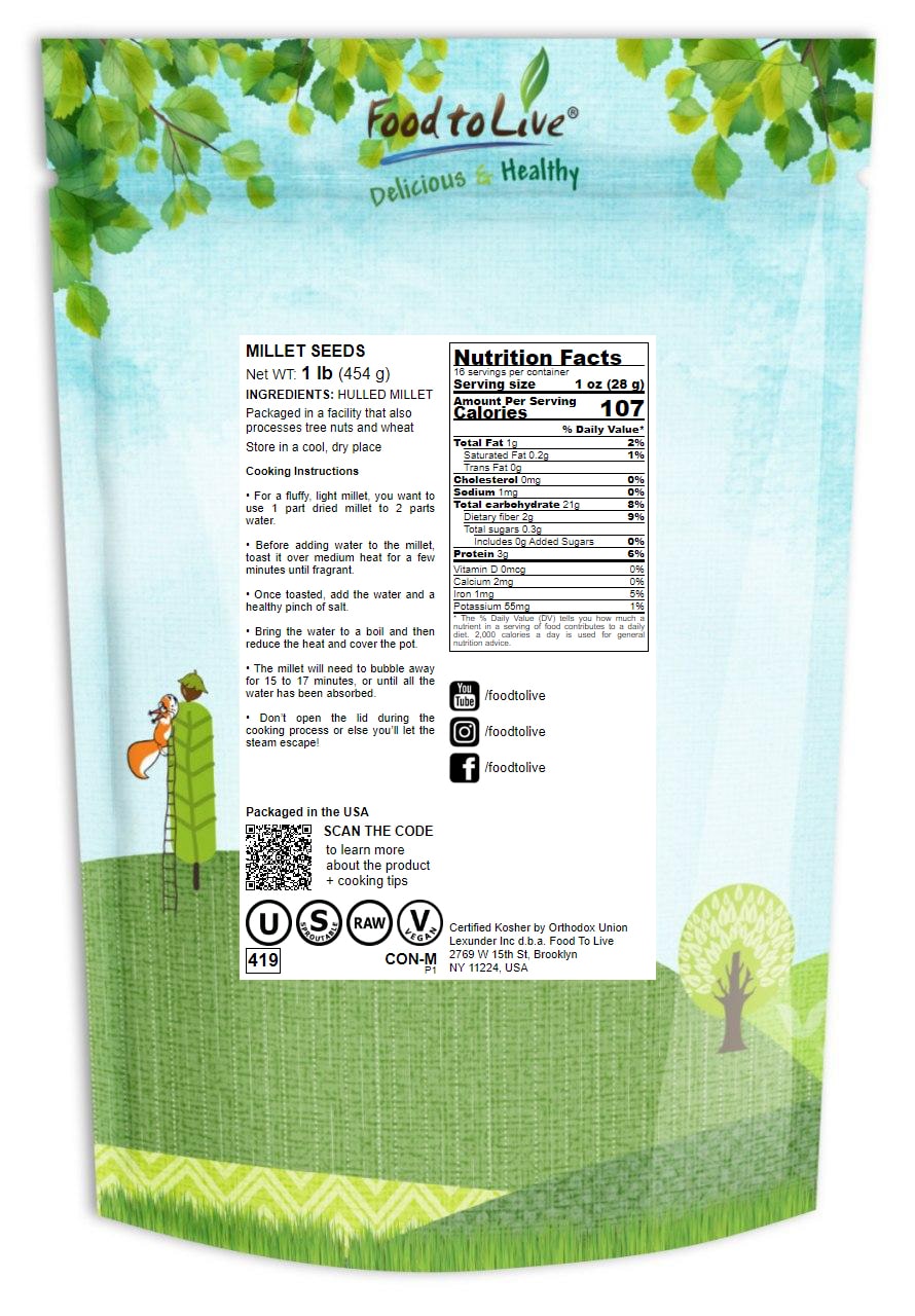 Millet Seeds - Sproutable, Kosher, Raw, Vegan - by Food To Live