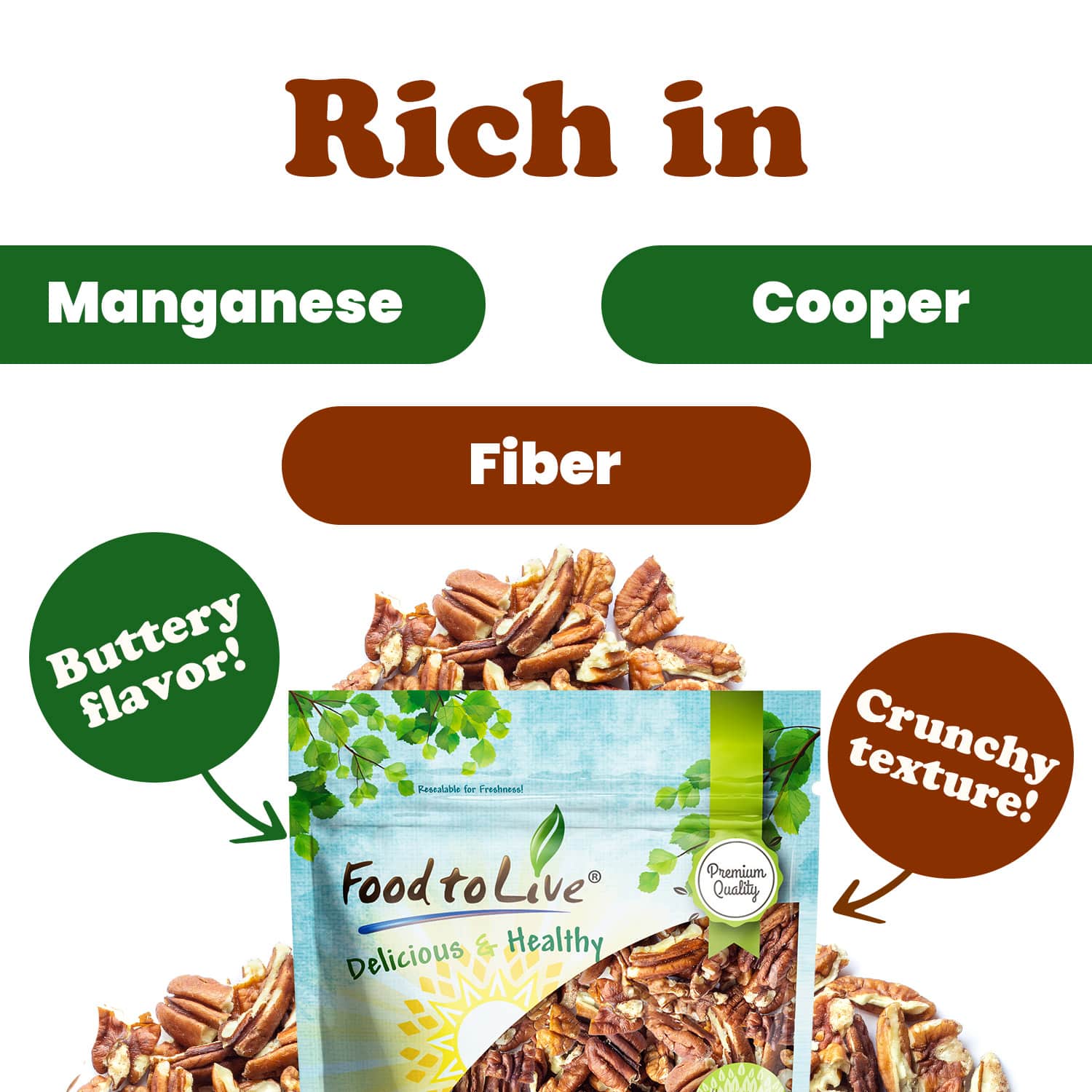 Pecans Pieces — Raw, Chopped, Unsalted, Unroasted, Kosher, Vegan, Bulk - Picture 30 of 72