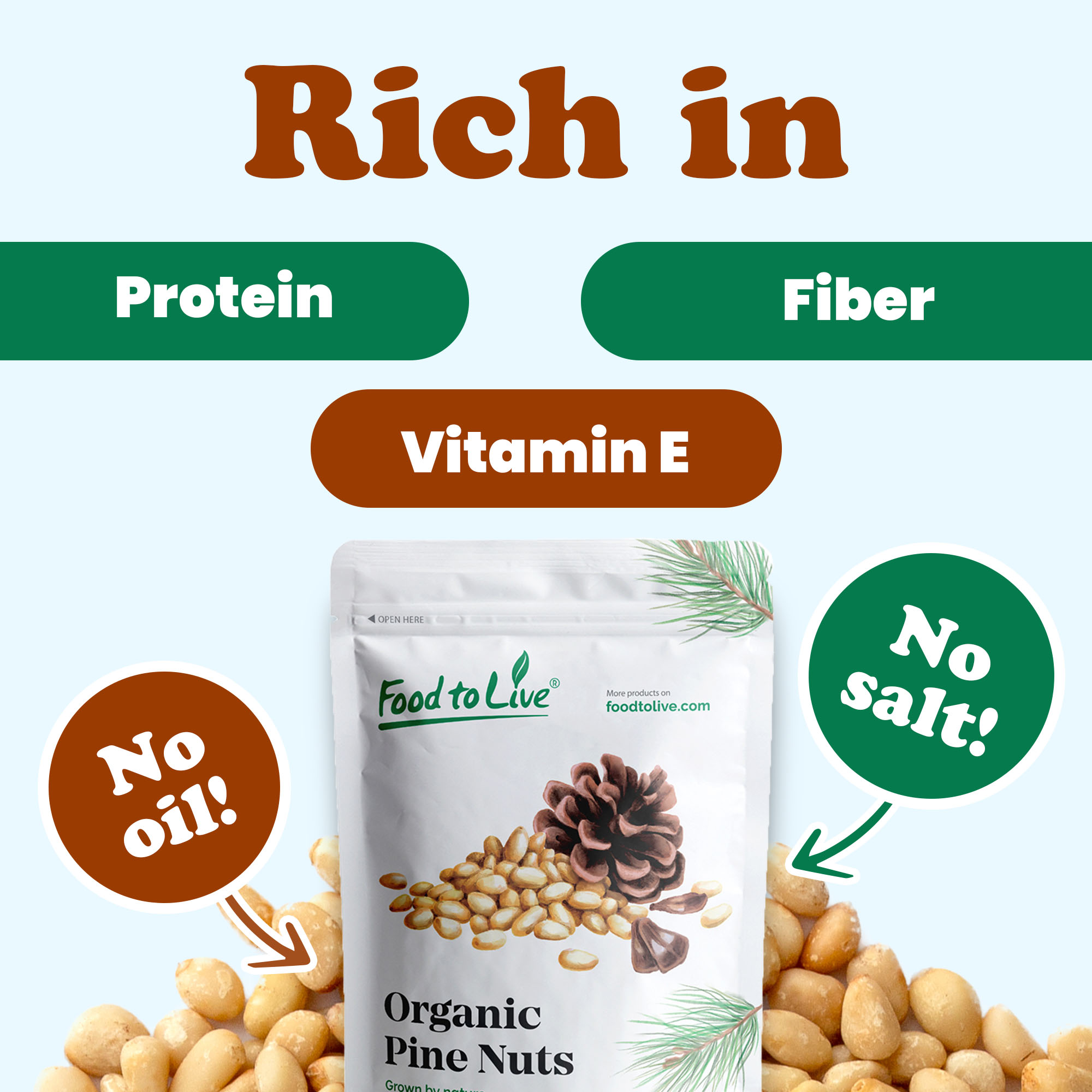 Organic Dry Roasted Pine Nuts - Non-GMO, Vegan, Kosher, Bulk - by Food to Live - 第 54/56 張圖片