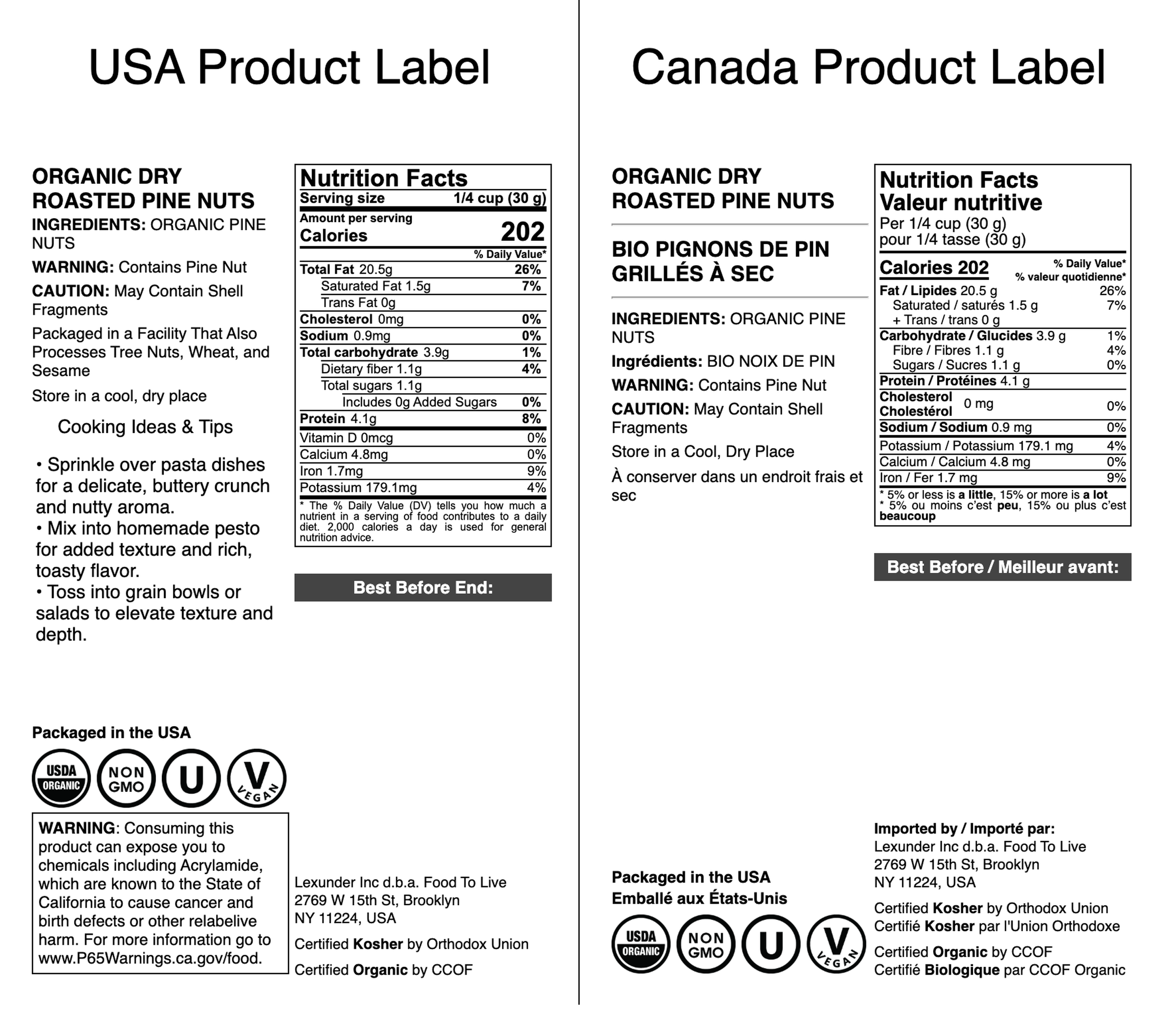 Organic Dry Roasted Pine Nuts - Non-GMO, Vegan, Kosher, Bulk - by Food to Live - 第 35/56 張圖片