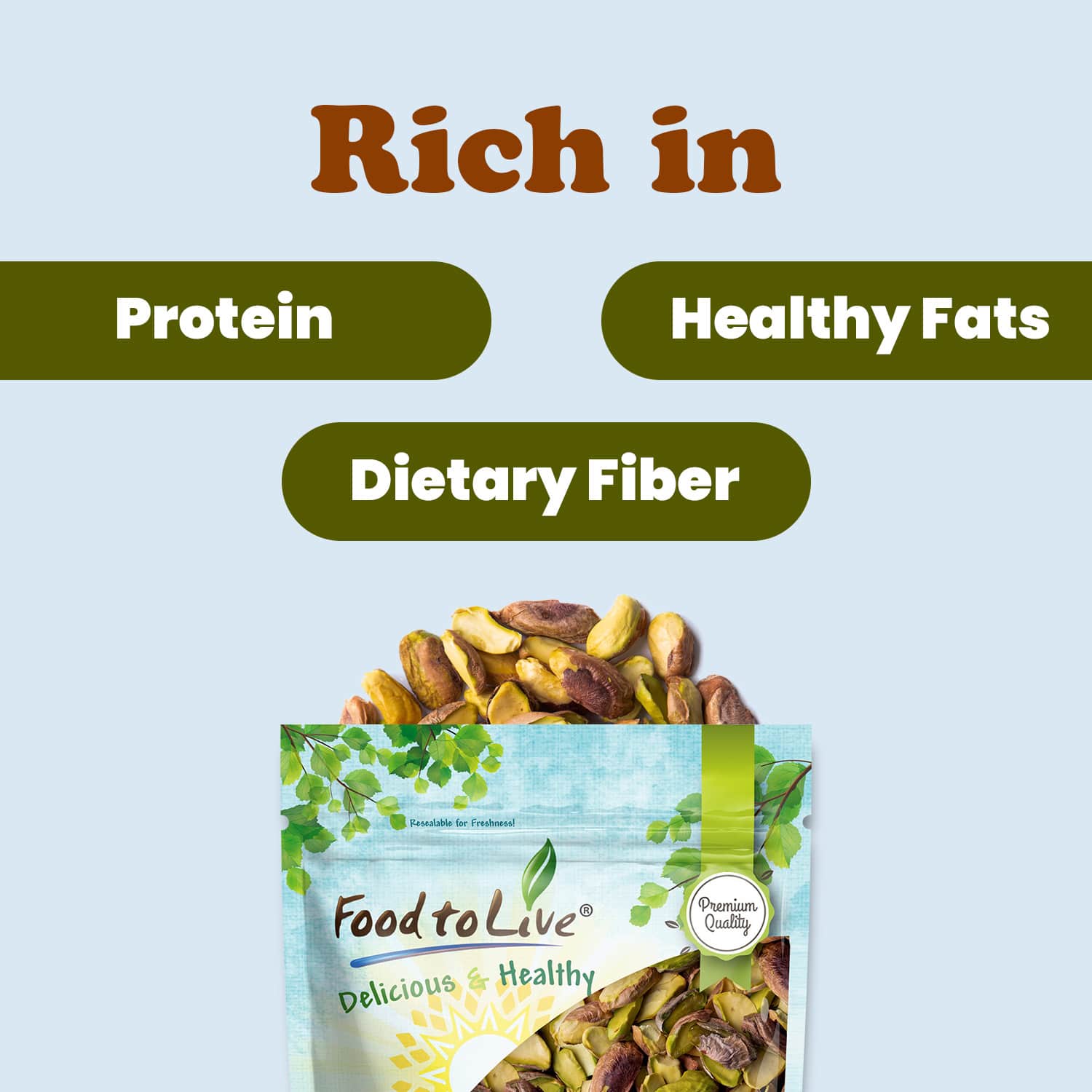 Dry Roasted Pistachio Halves – Unsalted. No Shell. Kosher. Vegan. Nuts in Bulk