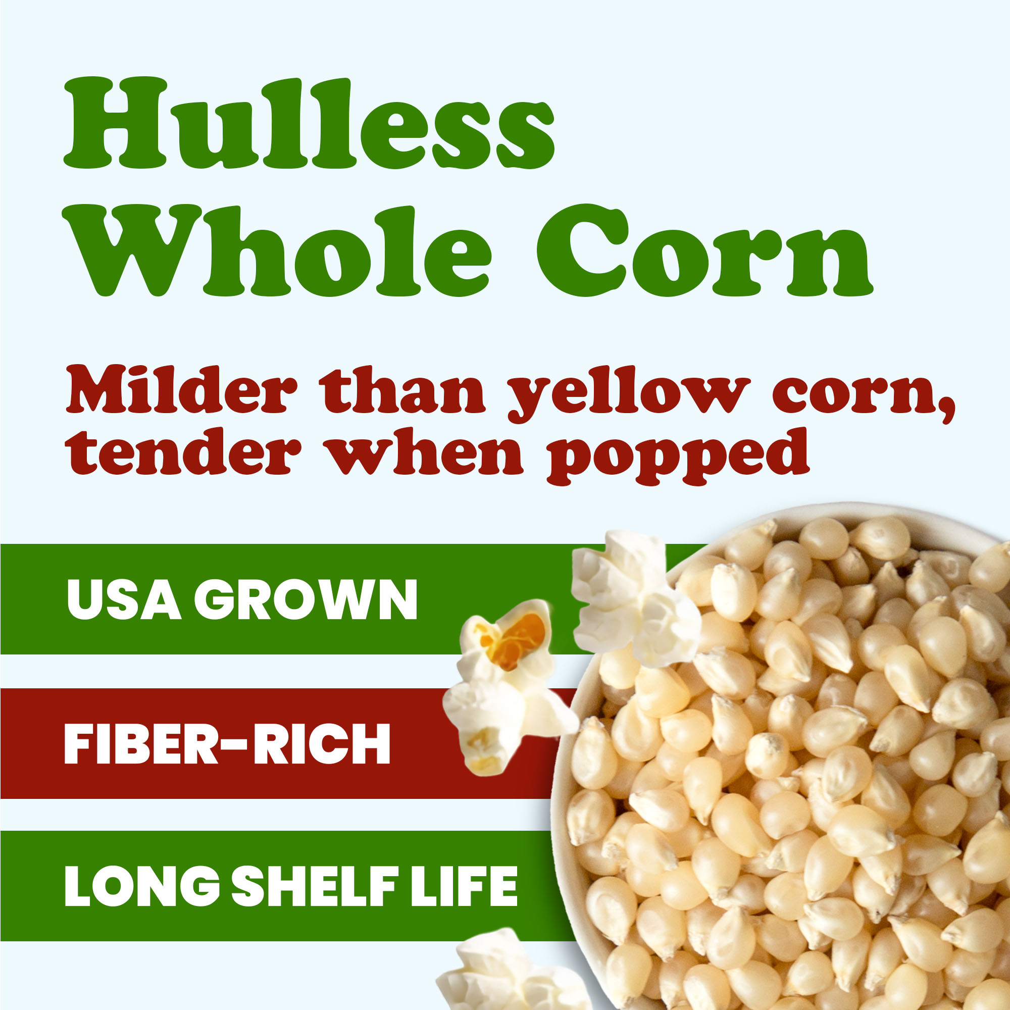Organic White Popcorn Kernels – USDA Certified. Non-GMO, Vegan, Kosher, Bulk