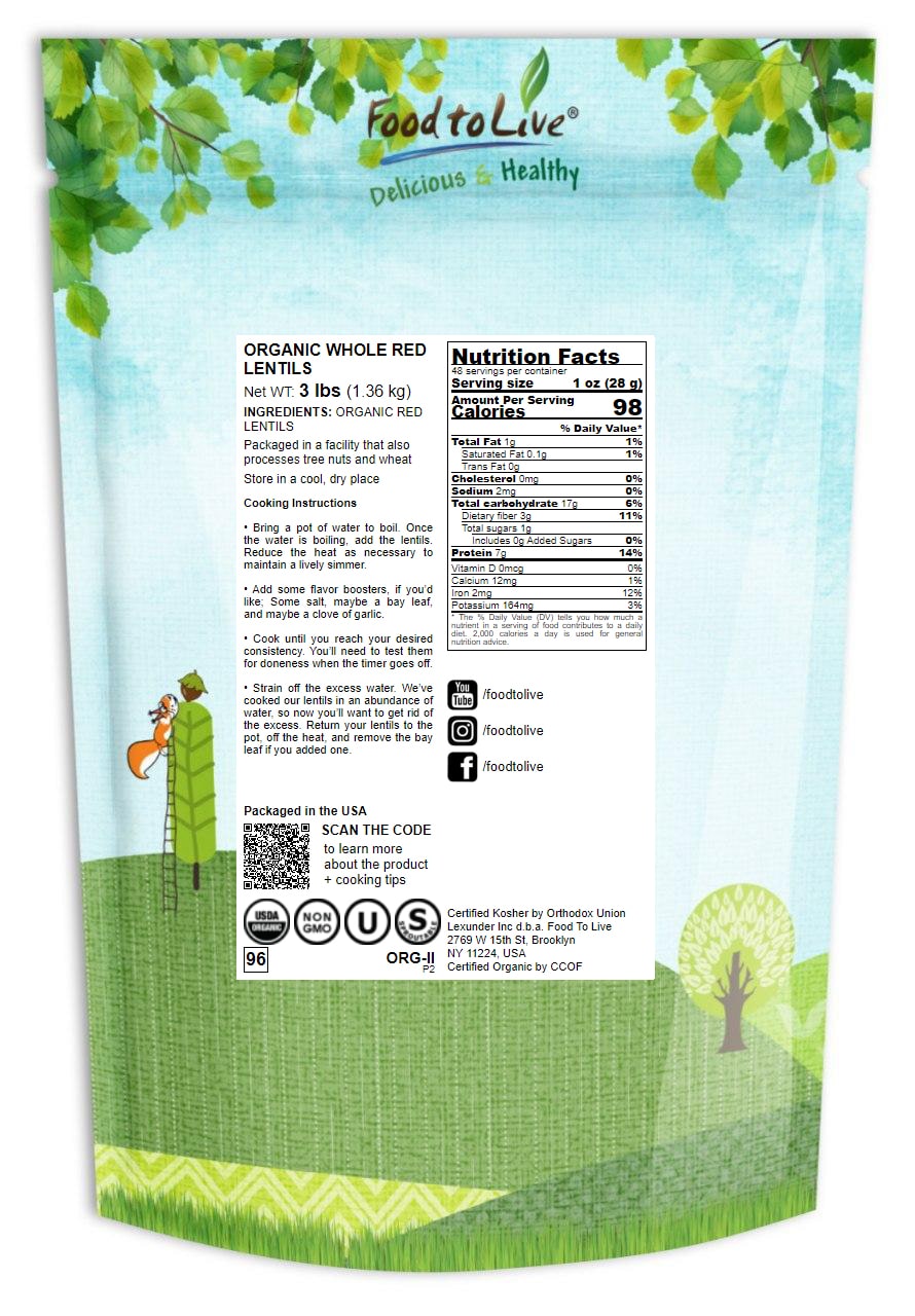 Organic Red Lentils Whole - Non-GMO, Kosher, Raw, Sproutable - by Food to Live - Picture 23 of 49