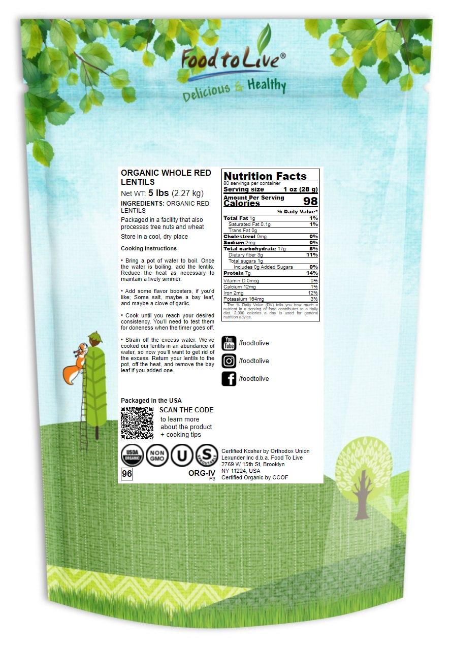 Organic Red Lentils Whole - Non-GMO, Kosher, Raw, Sproutable - by Food to Live - Picture 30 of 49