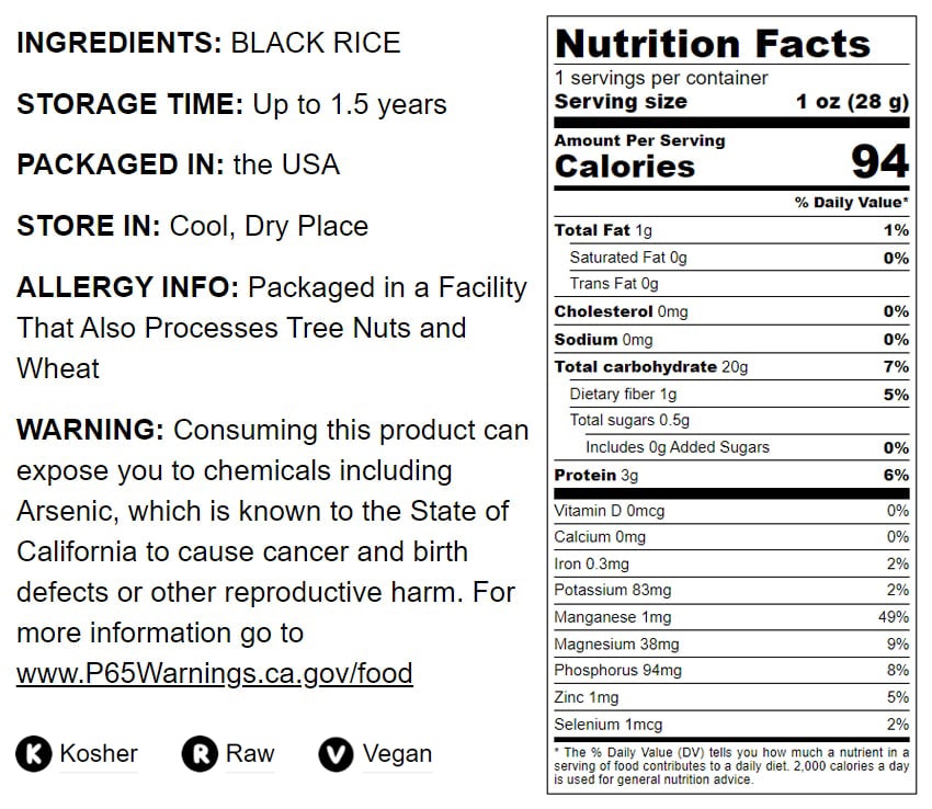 Black Rice — Whole Grain Rice, Medium-Grain Rice, Kosher, Vegan, Bulk