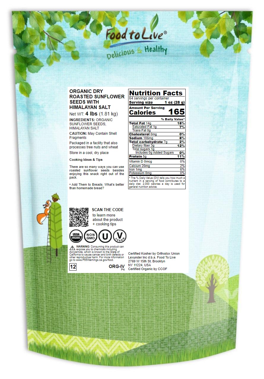 Organic Dry Roasted Sunflower Seeds with Himalayan Salt - Non-GMO, Kosher, Vegan - Picture 20 of 42