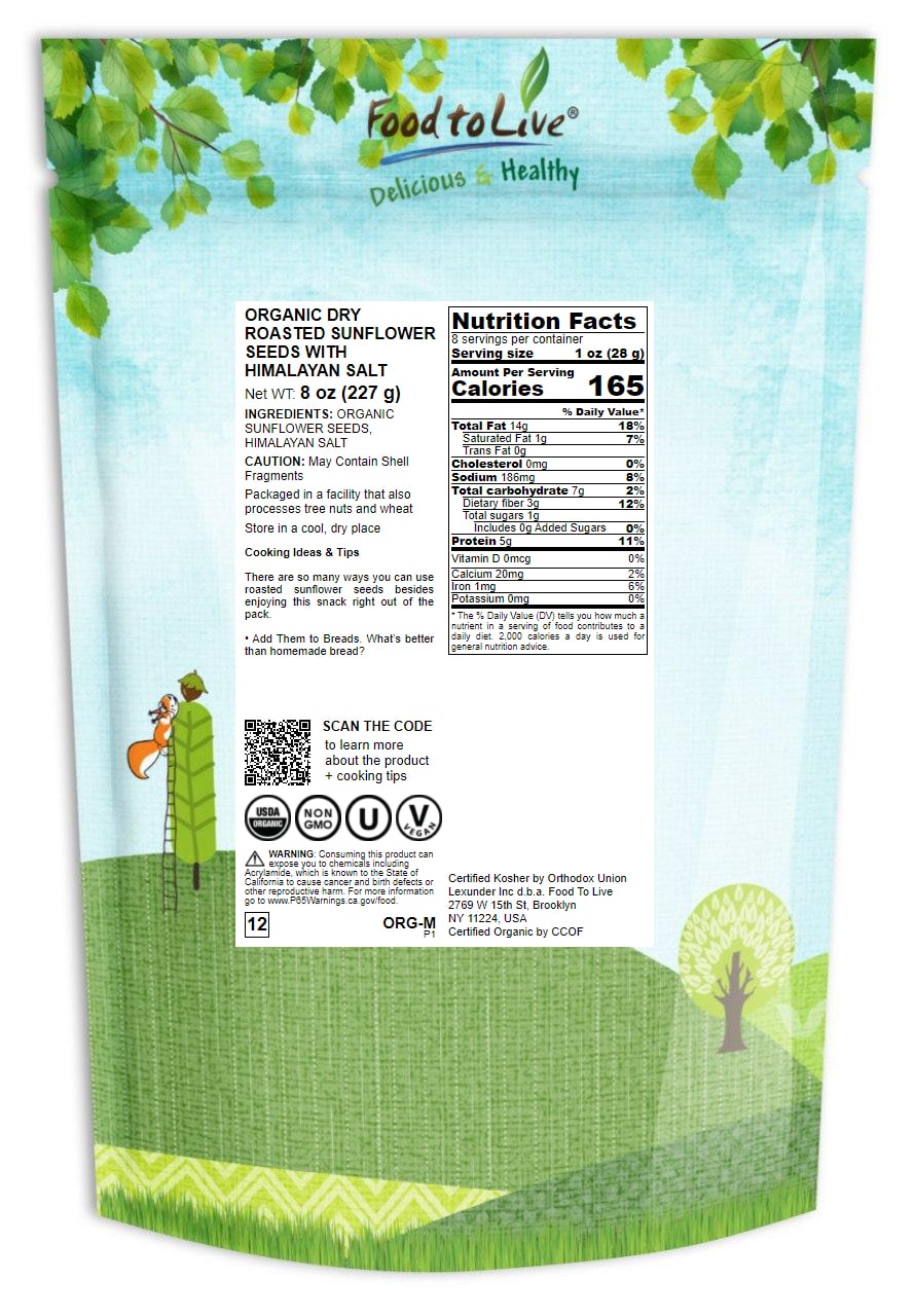 Organic Dry Roasted Sunflower Seeds with Himalayan Salt - Non-GMO, Kosher, Vegan - Picture 38 of 42