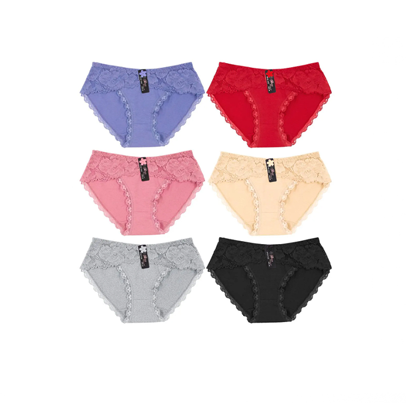 Women’s Novelty Rose Lace Trimmed Panties Cotton Stretch Briefs 12 Pack